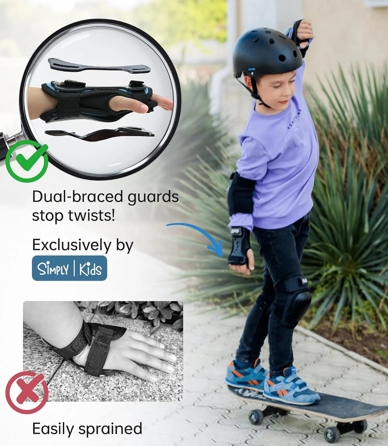 Simply Kids Elbow Pads with Wrist Guards Protective Gear Sports Safety Black NEW - Image 4