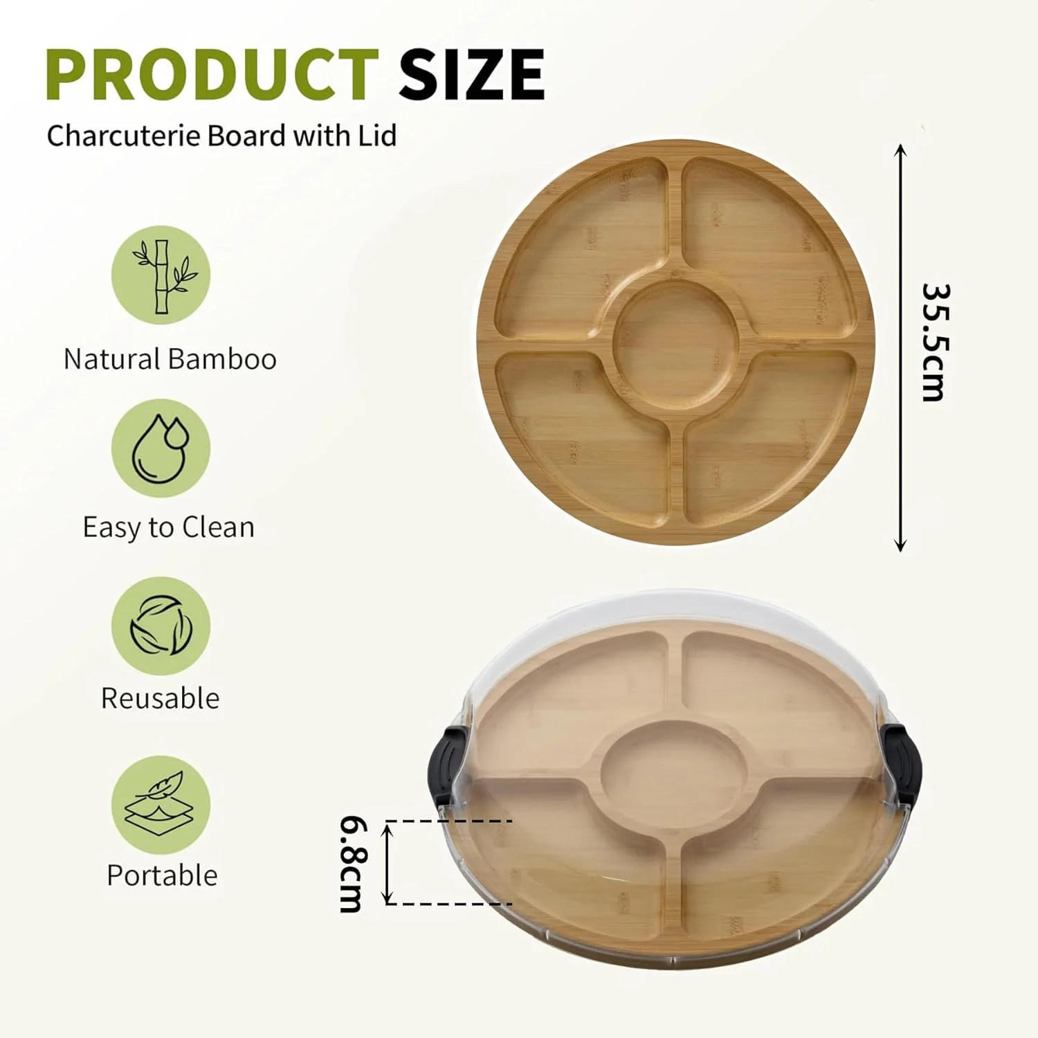 Elegant Bamboo Cheese Serving Board with Clear Locking Lid NEW - Image 2