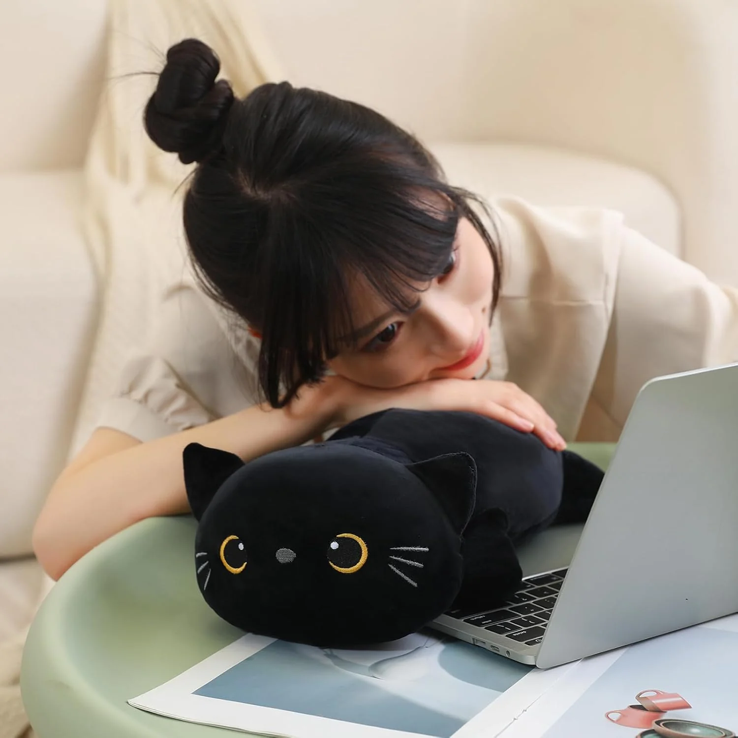 SQEQE Weighted Black Cat Plush Stuffed Animal Cute Toy Large 60CM Size DEMO - Image 8