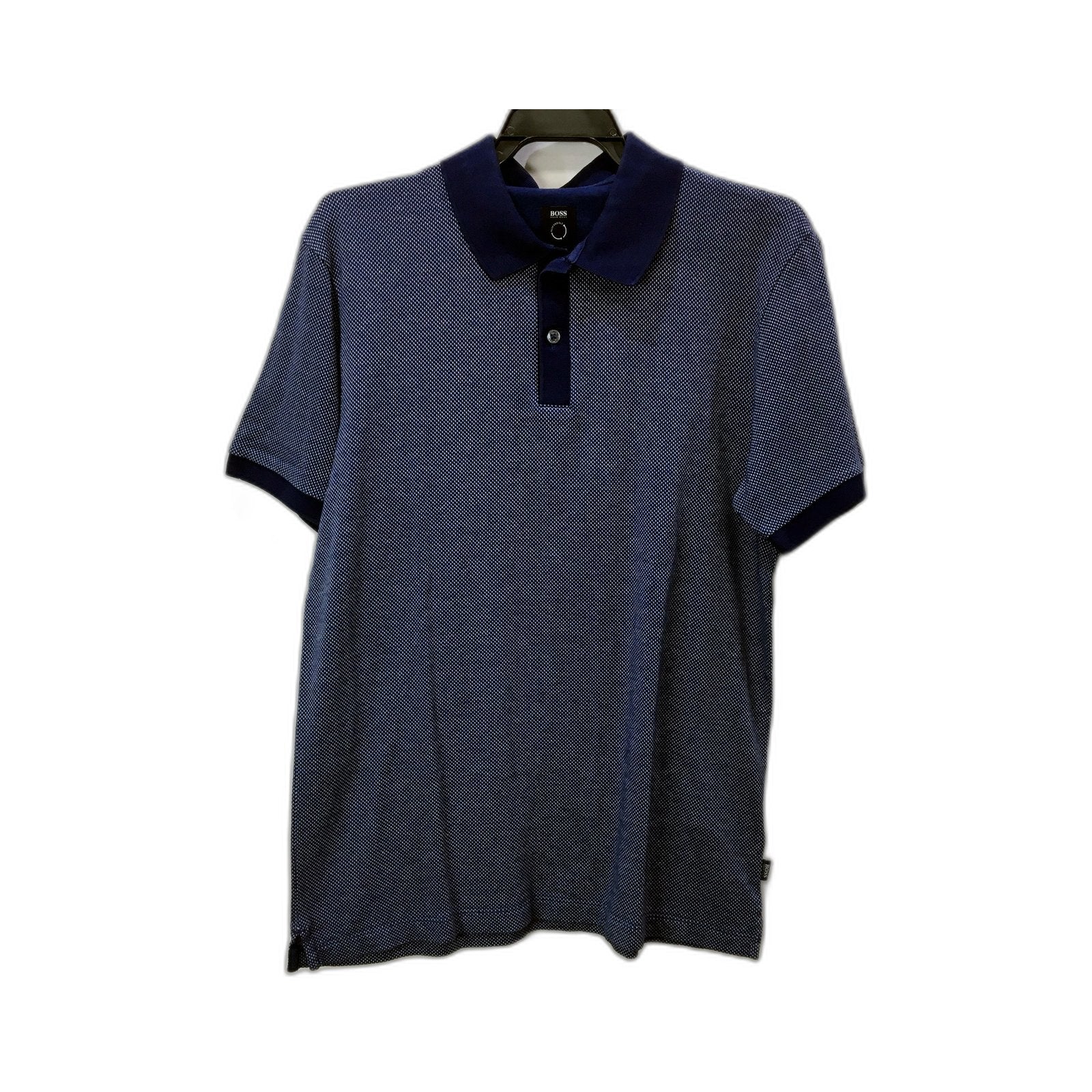 Hugo Boss Mens Navy Blue Patterned Cotton Polo Shirt, Size M