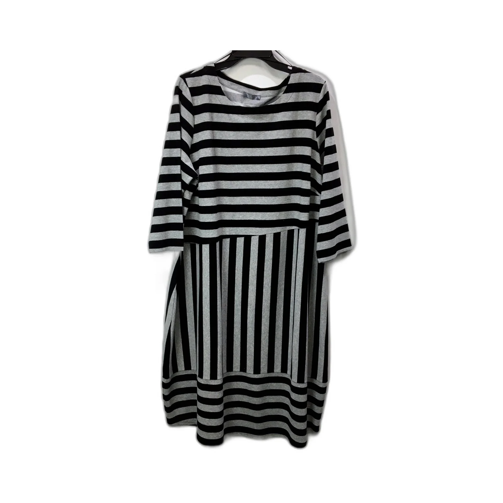 Regatta Womens Striped Knee-Length Dress Long Sleeve Cotton Black and Grey NEW