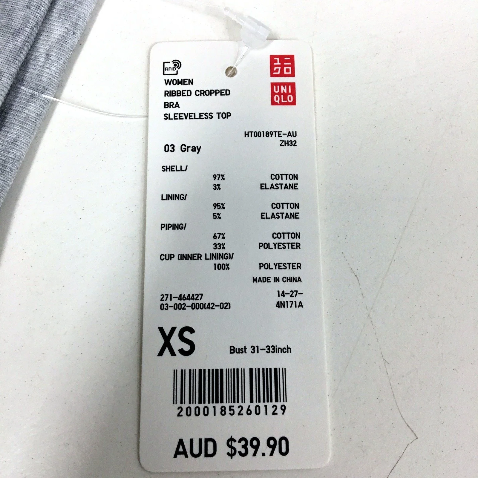 Uniqlo Womens Ribbed Cropped Bra Sleeveless Top in Gray, XS Size NEW - Image 3