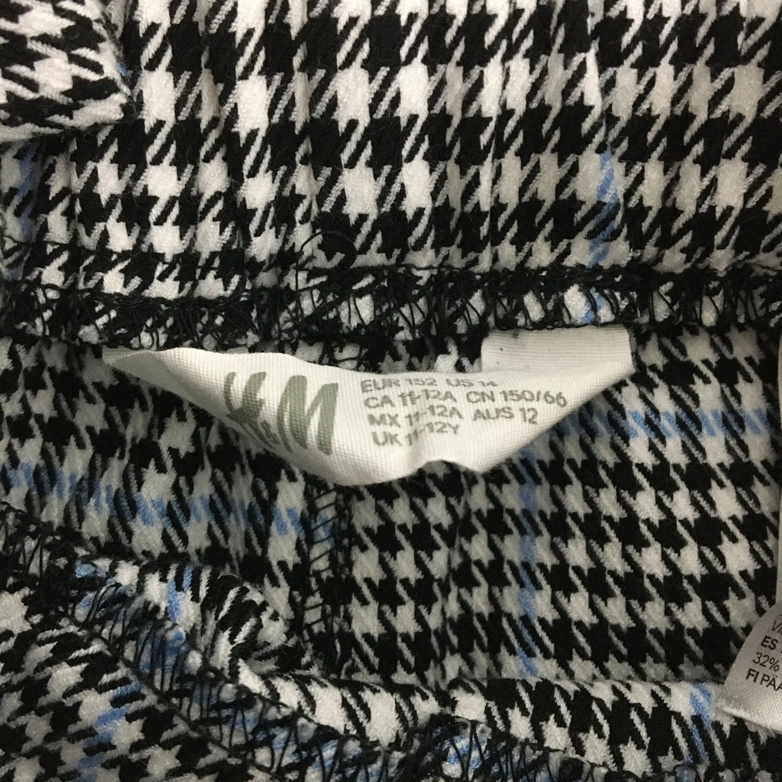 H & M Houndstooth Checkered Elastic Waist Trousers Black and White Women Size 12 - Image 5