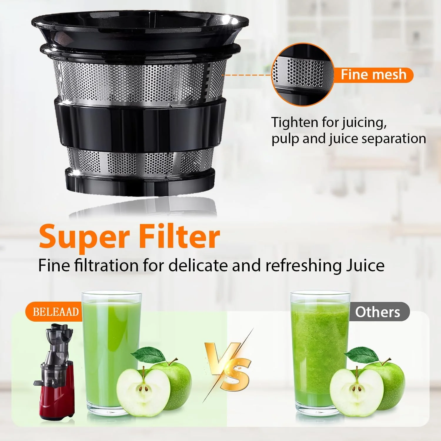 BELEAAD Slow Masticating Juicer Machine with 80mm Chute, Black, for Whole DEMO - Image 5