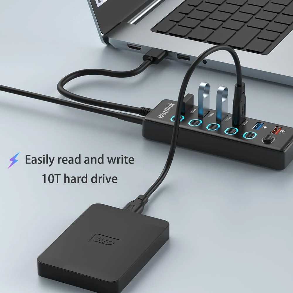 Wattlink 6-Port USB 3.0 Hub Splitter with 24W Power Adapter, Black, 70W Max DEMO - Image 7