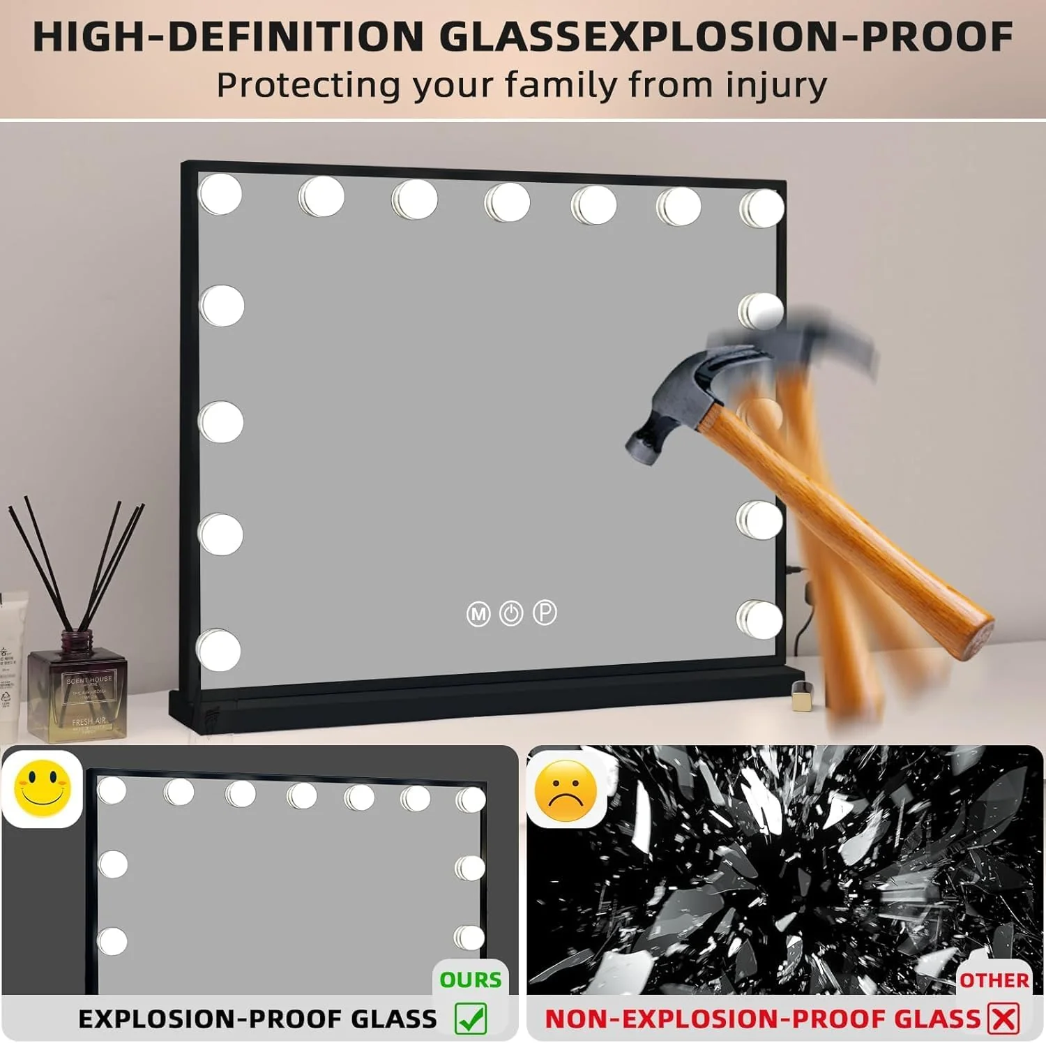 EDIMENS Hollywood LED Vanity Mirror with Smart Touch Control Dimmable White DEMO - Image 3