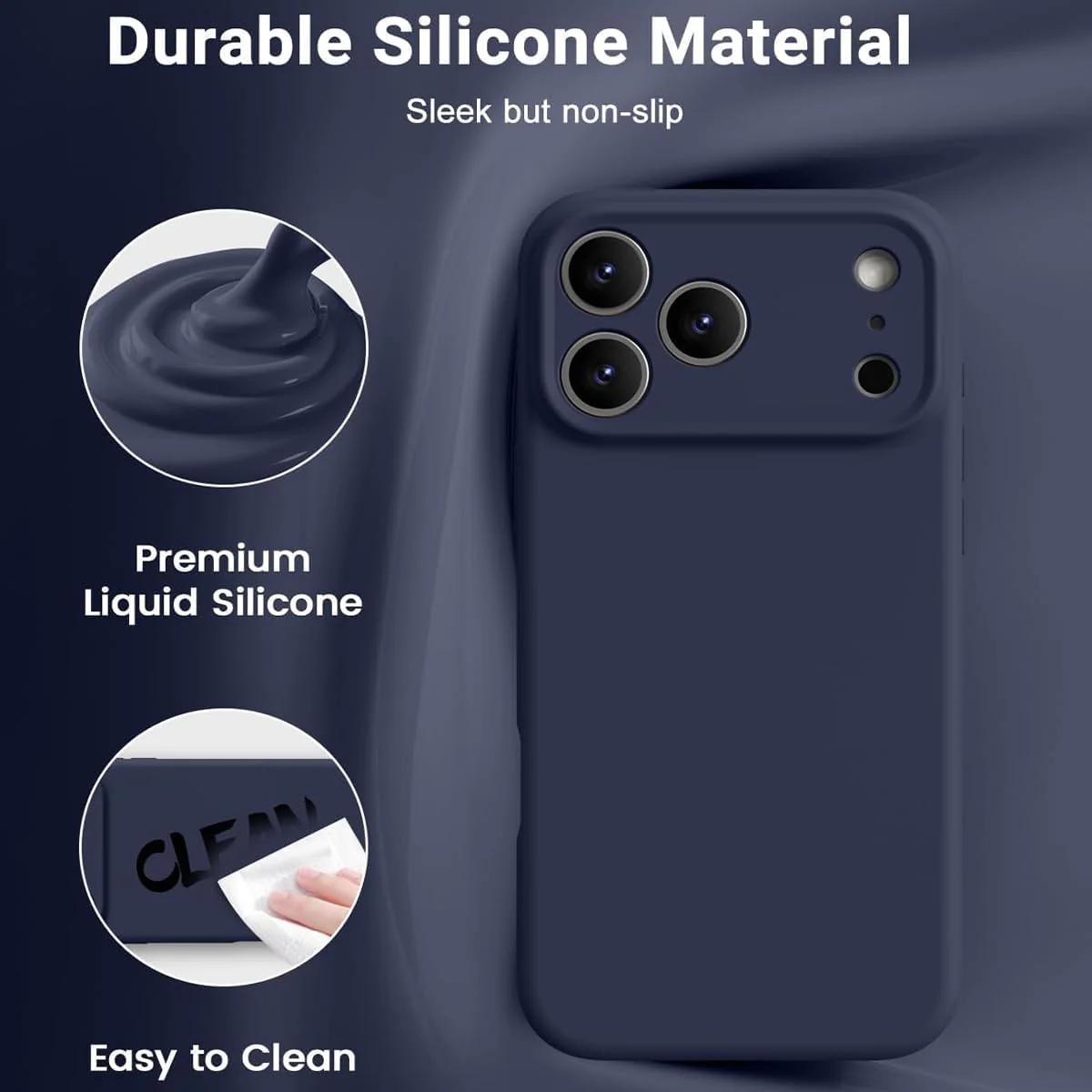 Jurqqer Magnetic Silicone iPhone 17 Pro Max Dark Blue Basic Protective Case NEW - Image 2