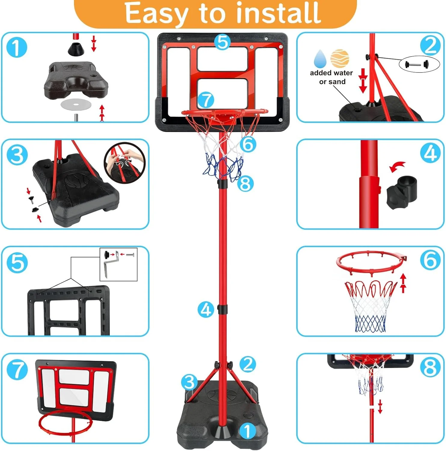 ShyLizard Adjustable Height Basketball Hoop Toy Gift for Kids, Red, DEMO - Image 4