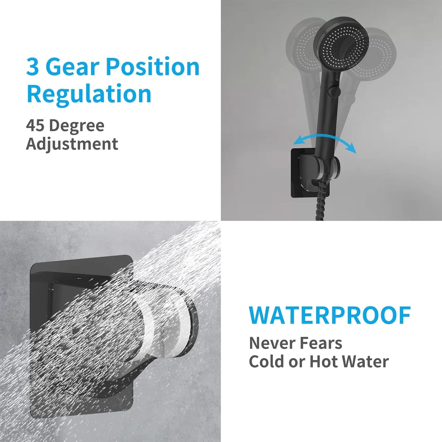 KAIYING Self-Adhesive Adjustable Angle Shower Head Holder in Black - NEW - Image 2