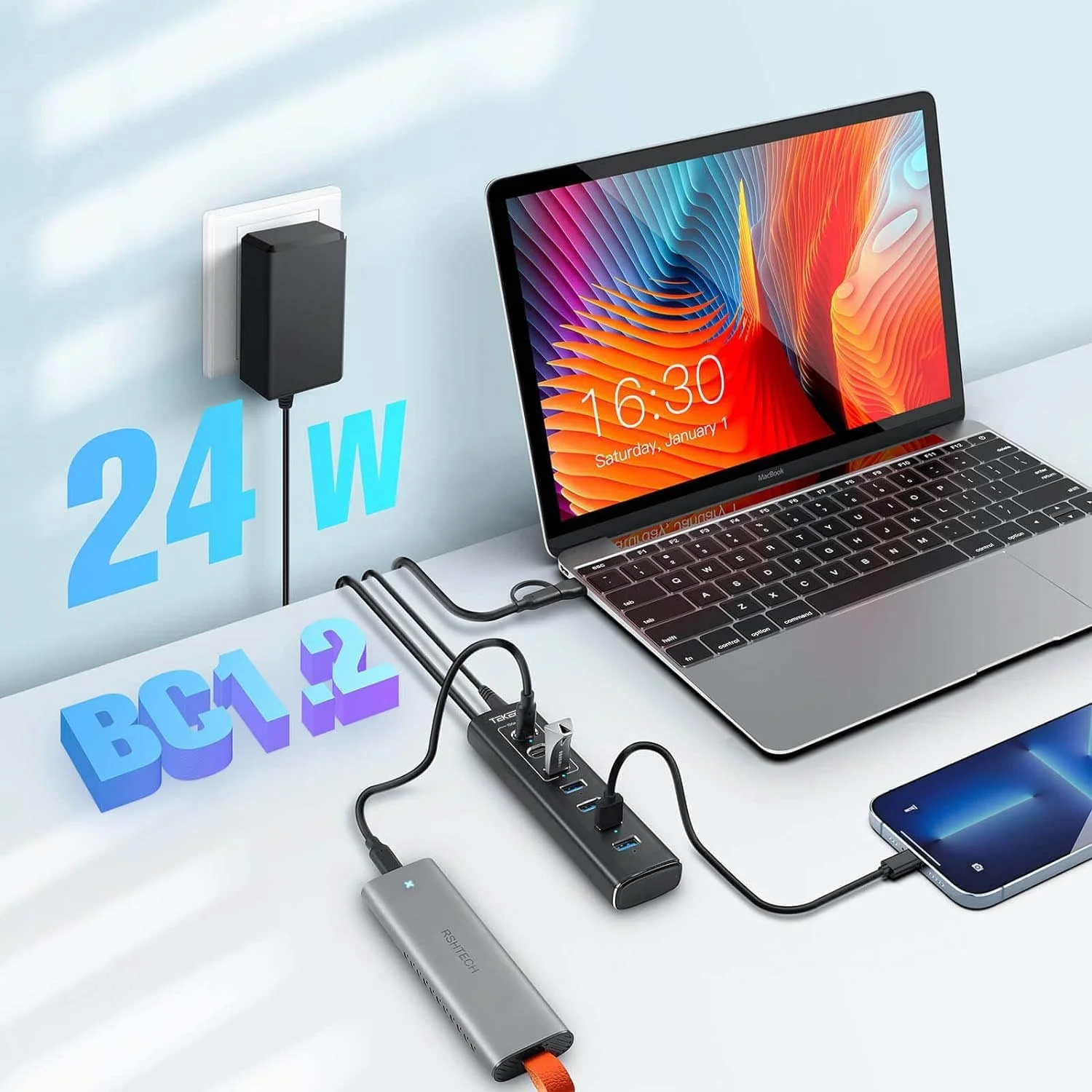 TEKERA 7-Port USB 3.2 Gen 2 Hub with 10Gbps USB-A and USB-C Ports, Black NEW - Image 2