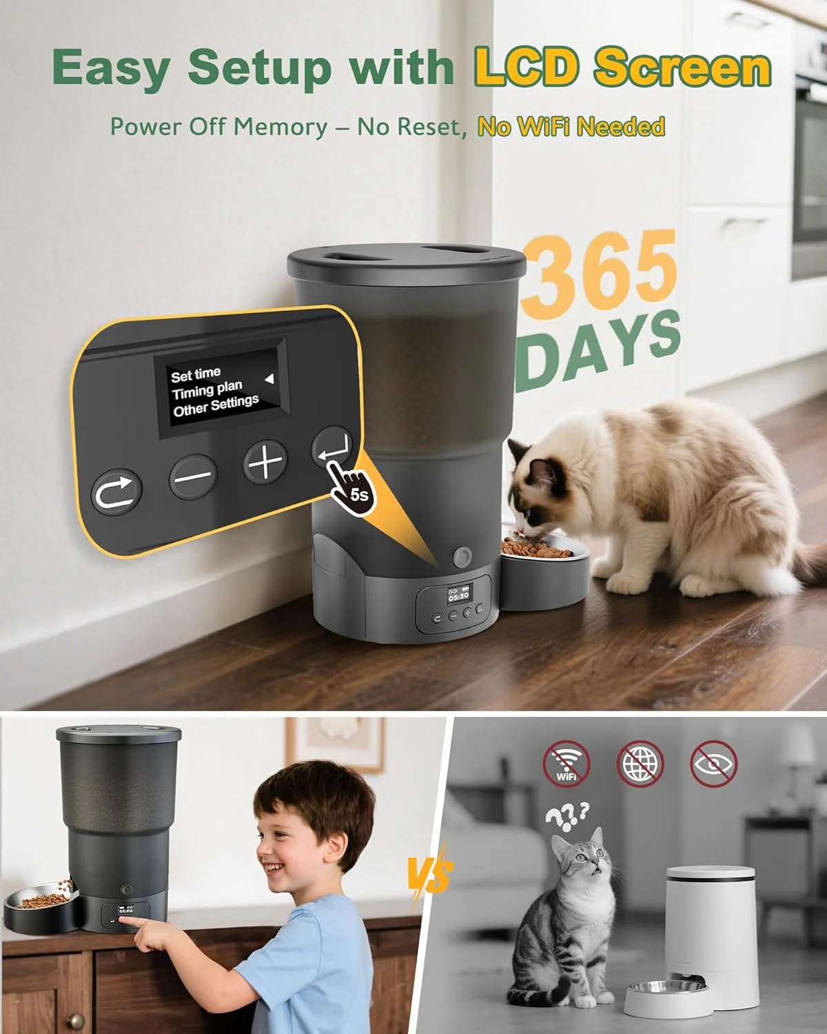 Gimars Automatic Cat Feeder Programmable 1-6 Meals Dispenser Black 1 Bowl NEW - Image 2