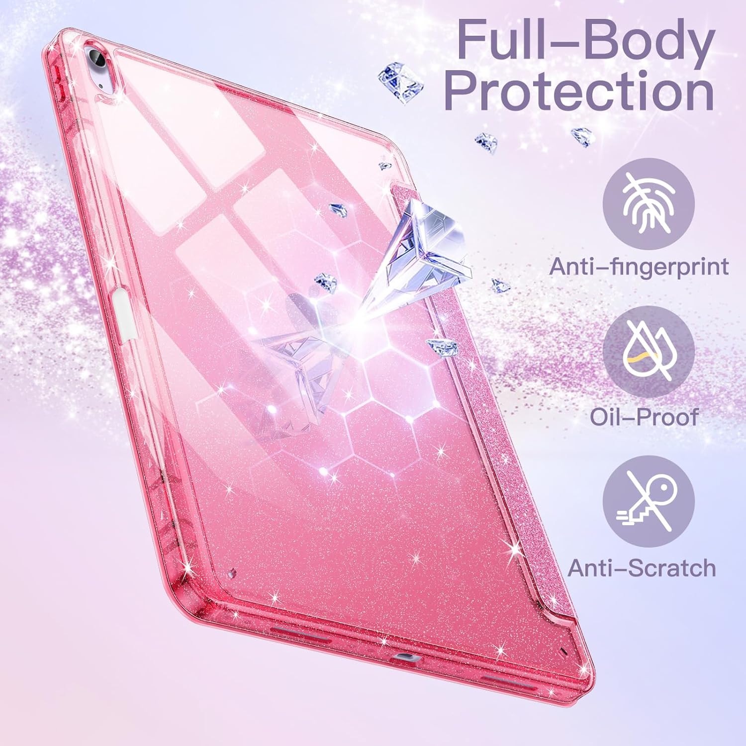JETech Glitter Protective Case for iPad Air 11-Inch, Stylish Pink NEW - Image 4