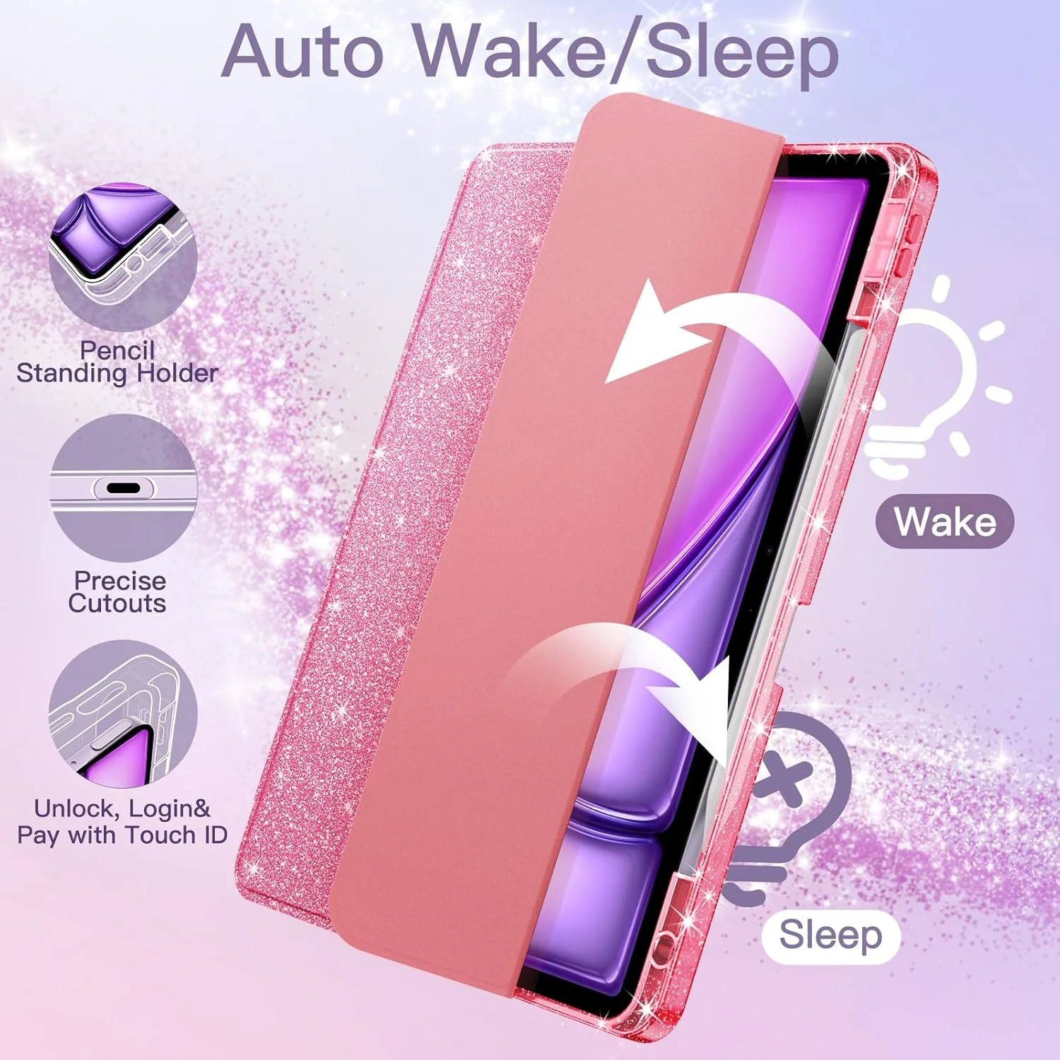 JETech Glitter Protective Case for iPad Air 11-Inch, Stylish Pink NEW - Image 5