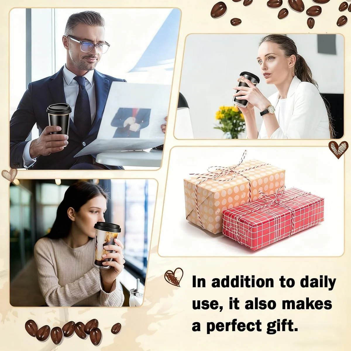 Blissify Double Walled Insulated Coffee Mugs with Silicone Lids, 350ml, DEMO - Image 7