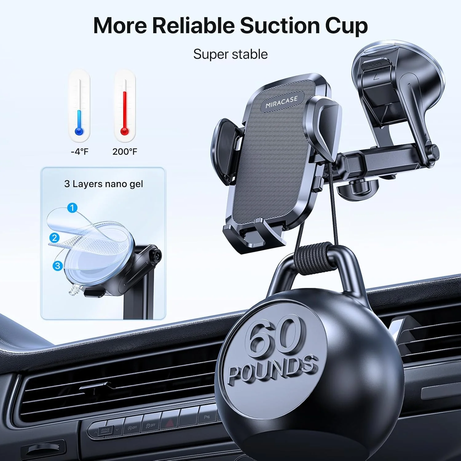 Miracase Universal Dash-Mounted Car Phone Holder in Light Black - Secure DEMO - Image 3