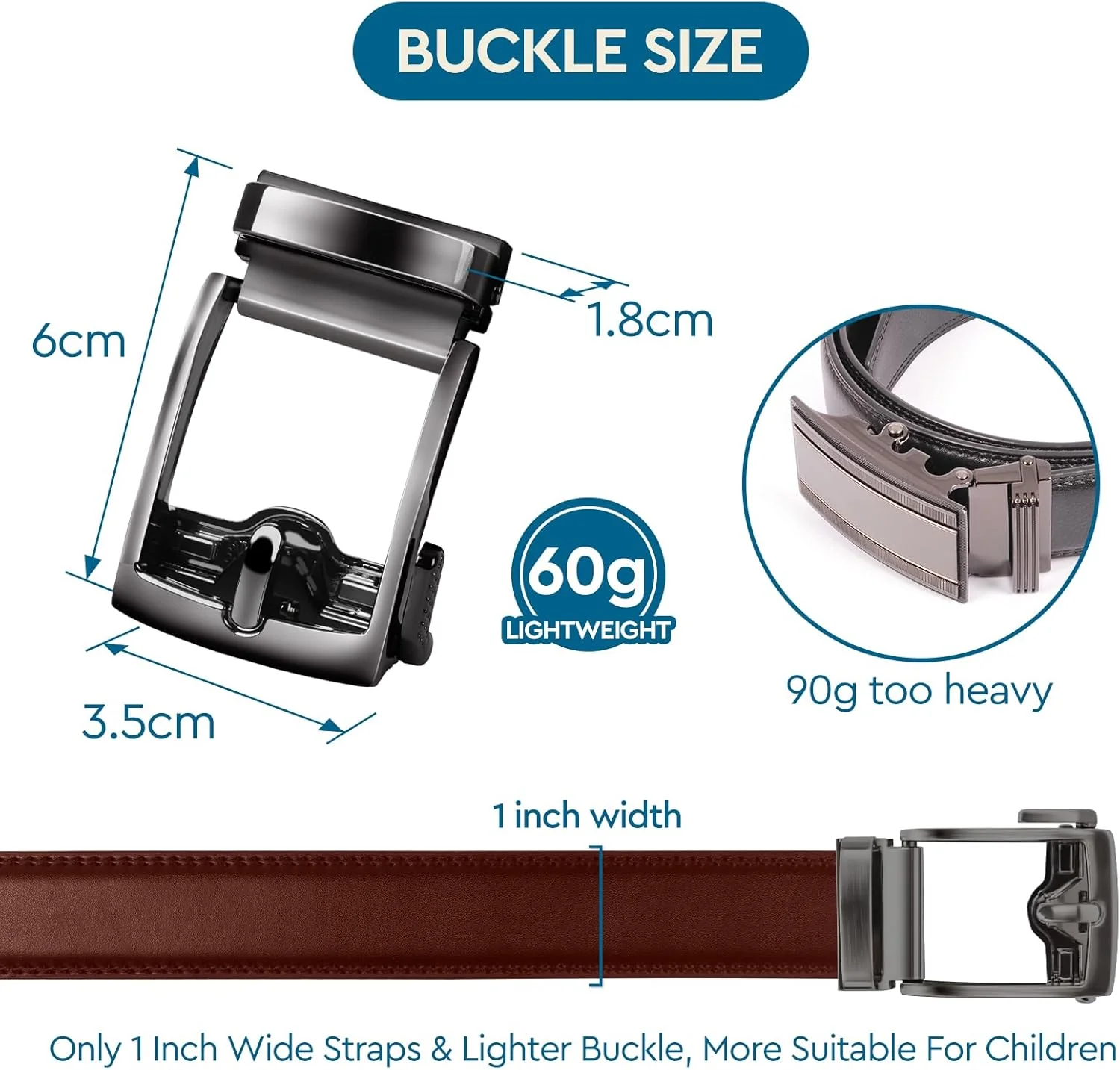 PlusZis Adjustable Belts Kids Leather Ratchet Belt for 25"-28" Waists, NEW - Image 5