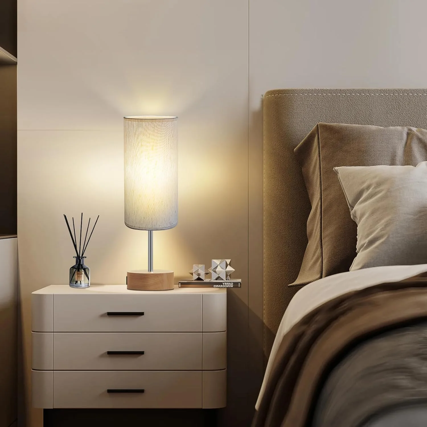 KPQ Touch Control Table Lamp 3-Way Dimmable USB A+C Charging Ports Beige NEW - Image 7