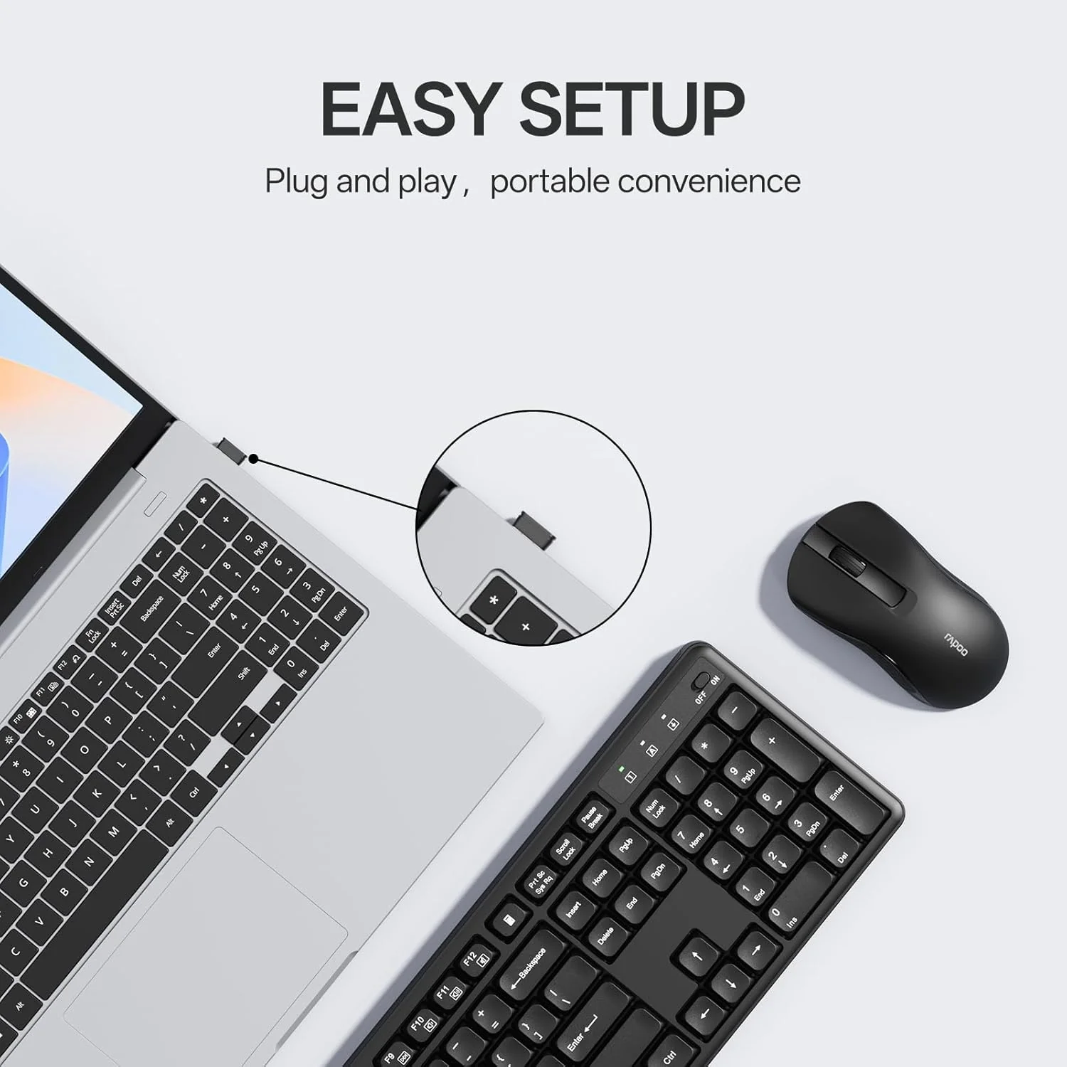 RAPOO Wireless Keyboard and Mouse Combo 2.4GHz USB Receiver DEMO - Image 3