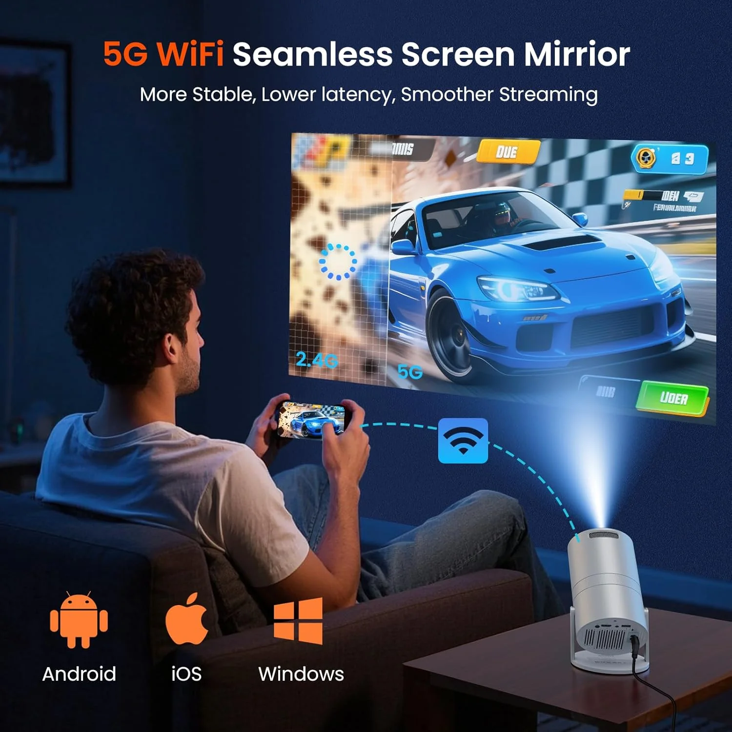 WISHOLY 1080P Projectors Portable Projector with Built-in App and Upgraded - Image 3