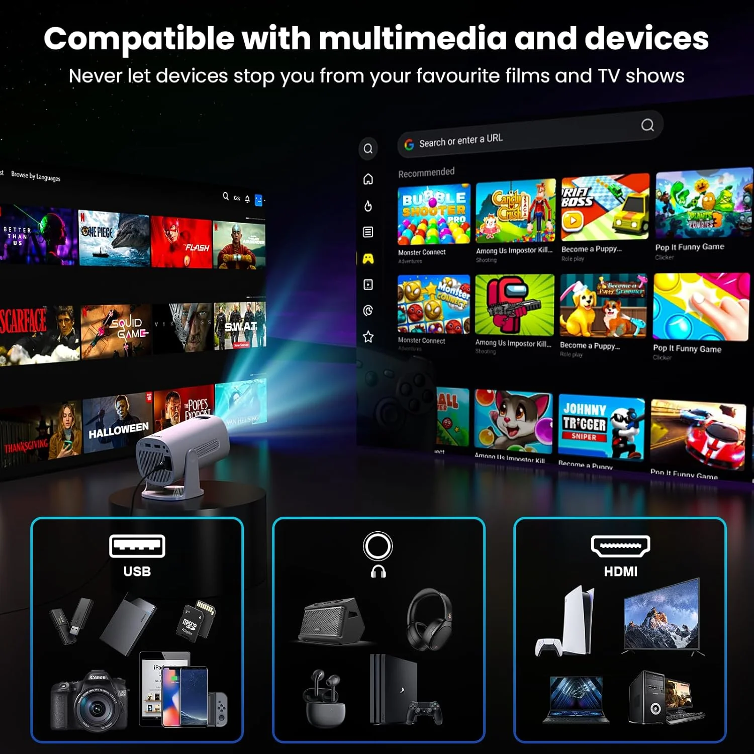 AGIMA 4K Projectors WiFi Bluetooth Projector, Ultra-Quiet White Home Cinema - Image 3
