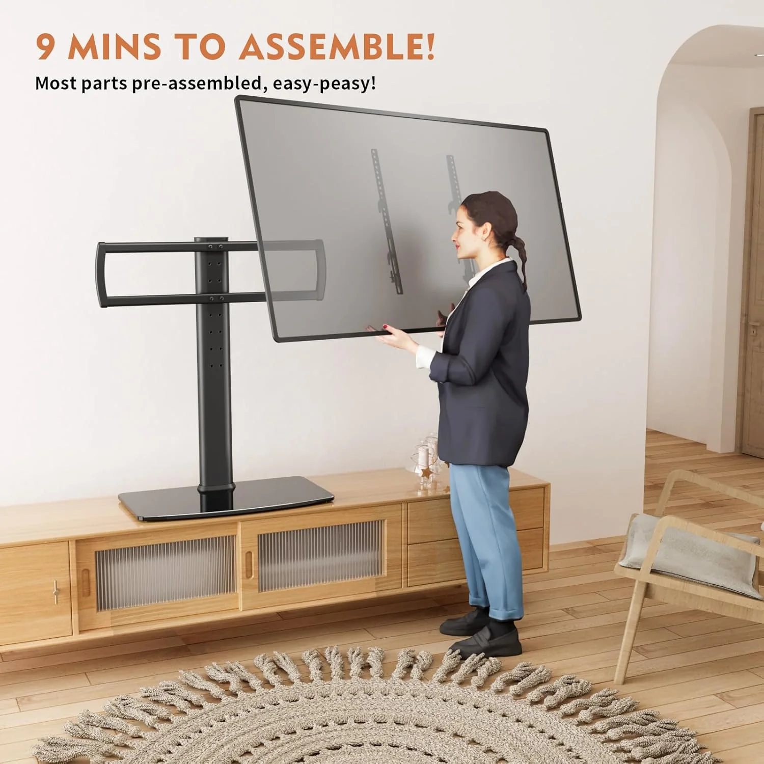 Hemudu Universal TV Stand Tabletop Mount for 40 to 86 Inch TVs in Black NEW - Image 3