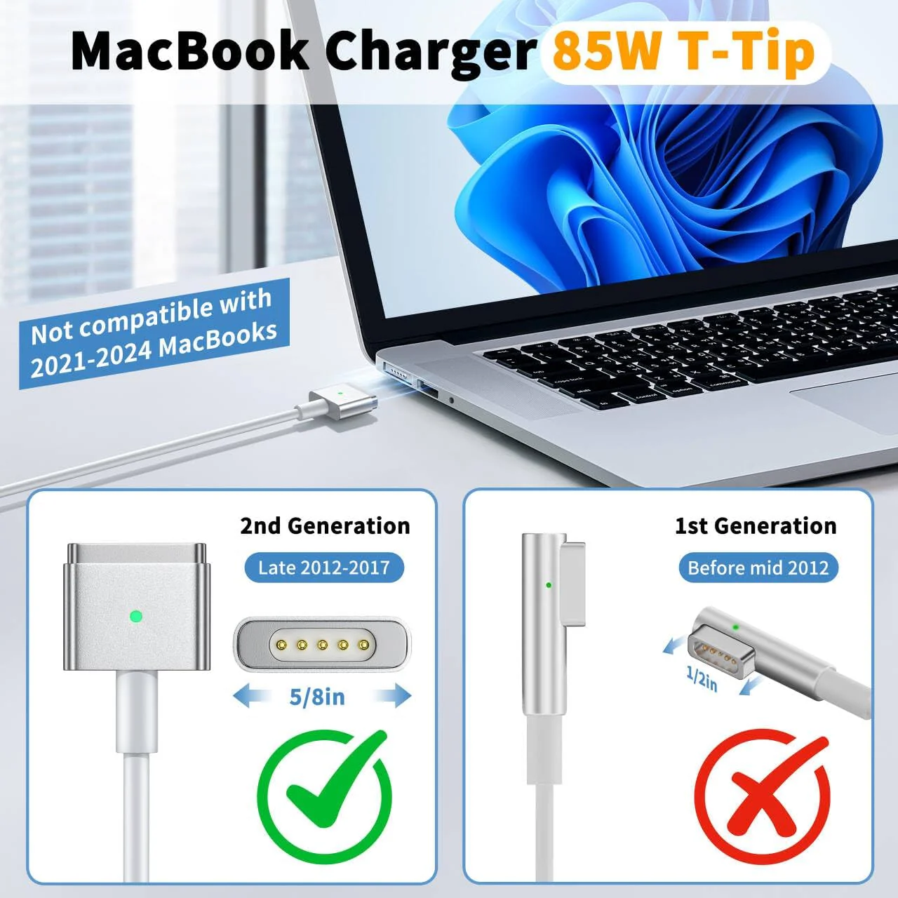 GTGUGR 85W T-Tip Power Adapter Replacement Charger for MacBook Pro Laptops DEMO - Image 5