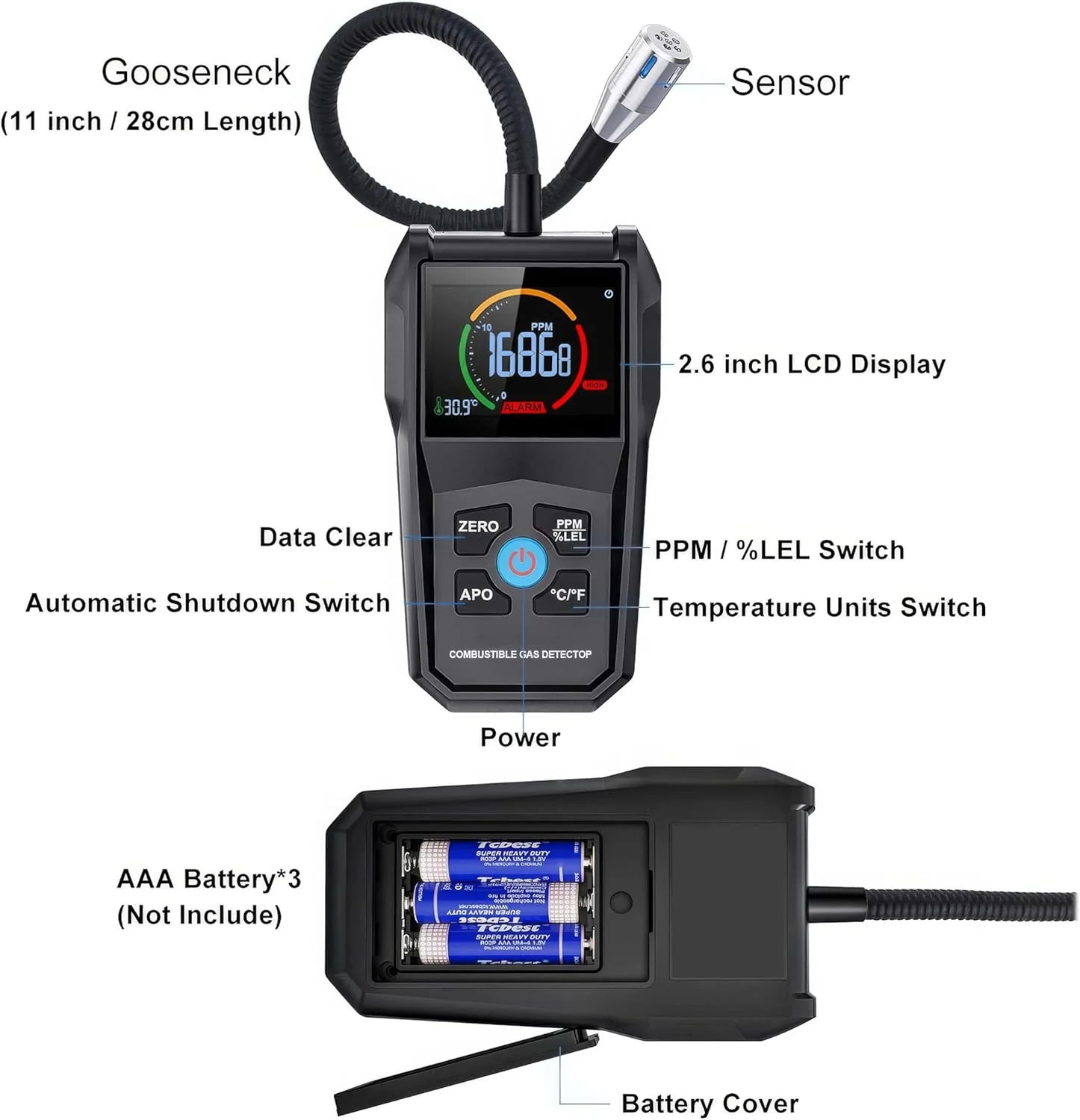 intendvision Natural Gas Leak Detector with 11-inch Probe - Red Safety DEMO - Image 2