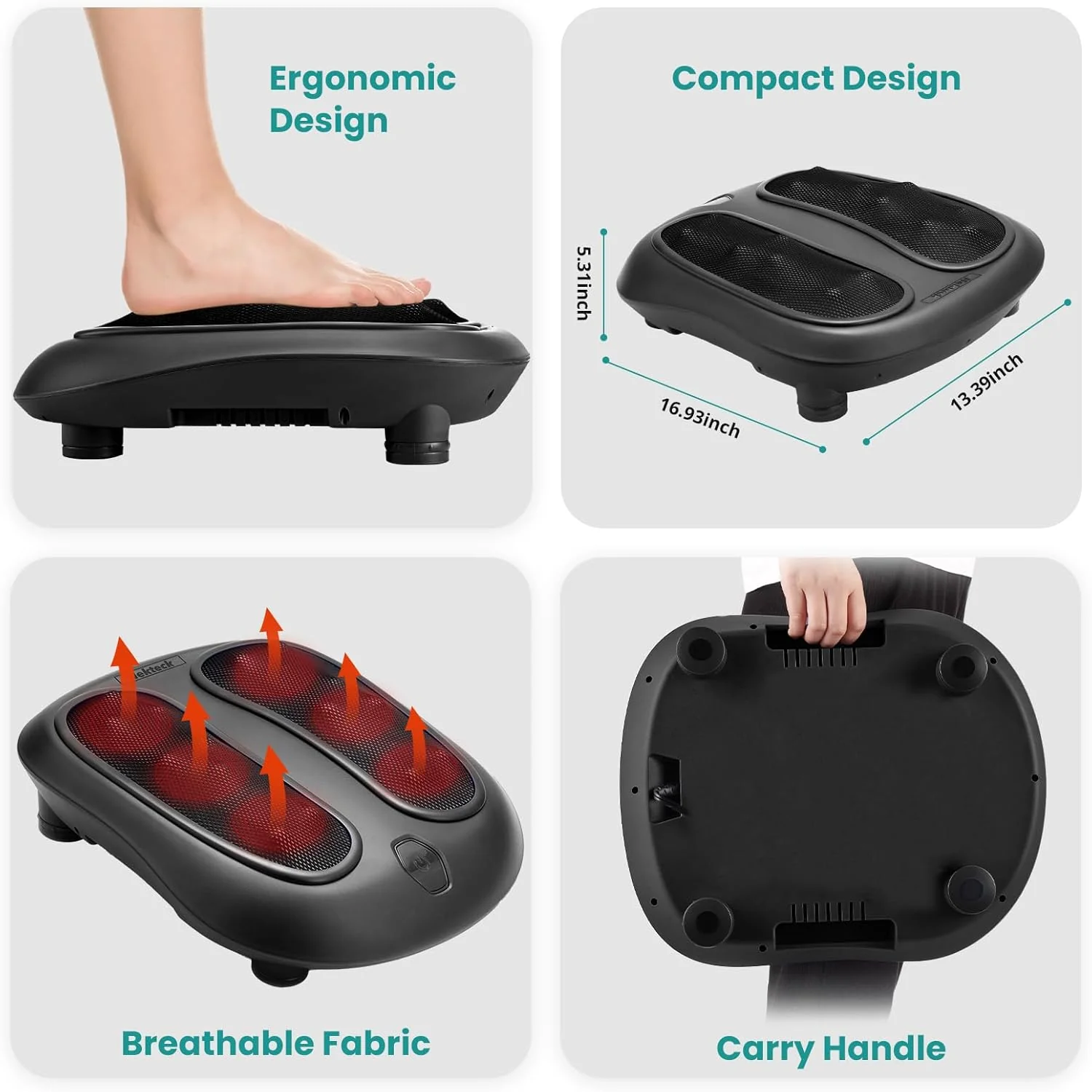 Nekteck Shiatsu Heated Electric Kneading Foot Massager with Heat - Black DEMO - Image 9