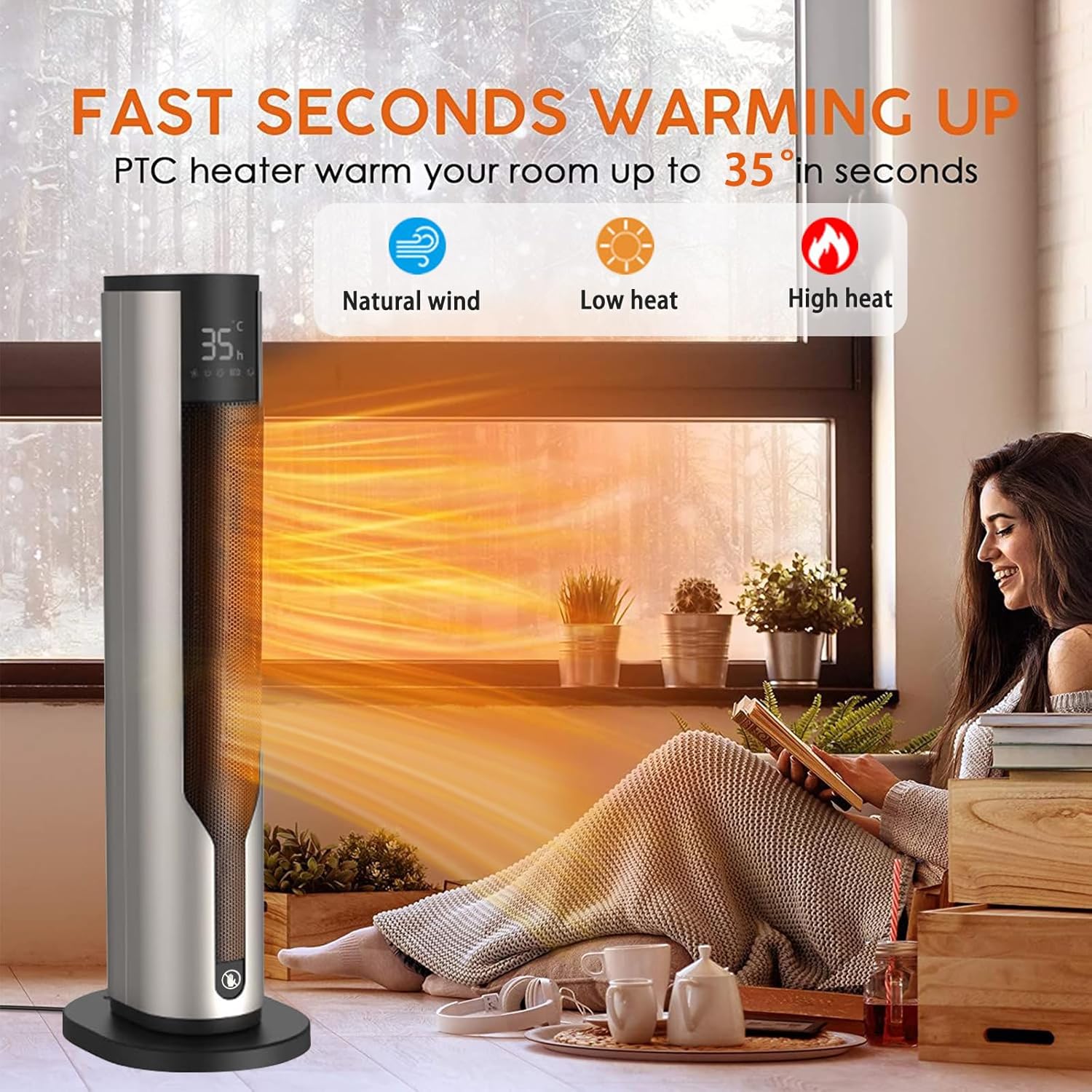 Yaberry Grove Heating Tower Space Heater with Adjustable Thermostat Remote DEMO - Image 2