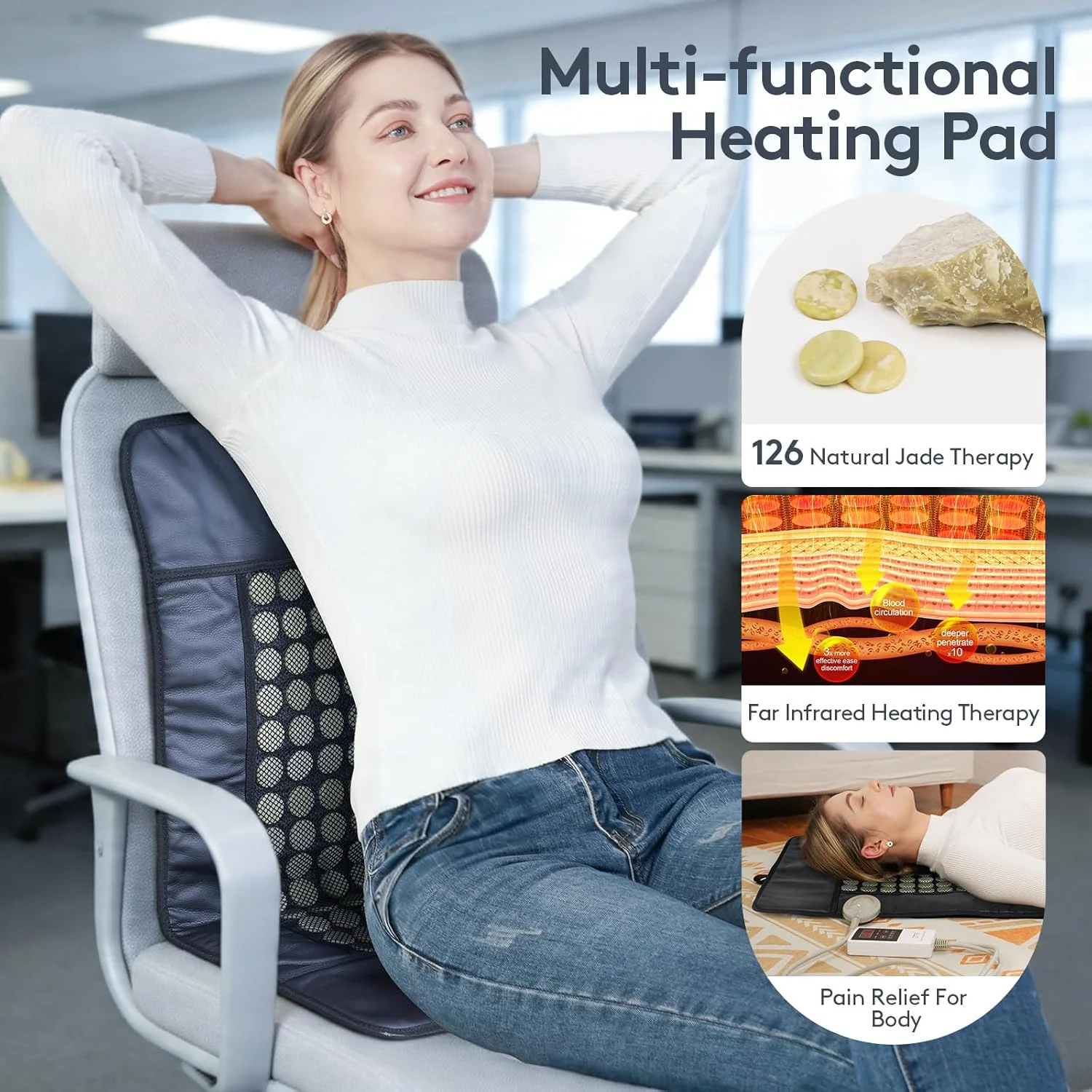 UTK Far Infrared Heating Pad with 153 Natural Jade Stones, 21 x 31 Inch DEMO - Image 3