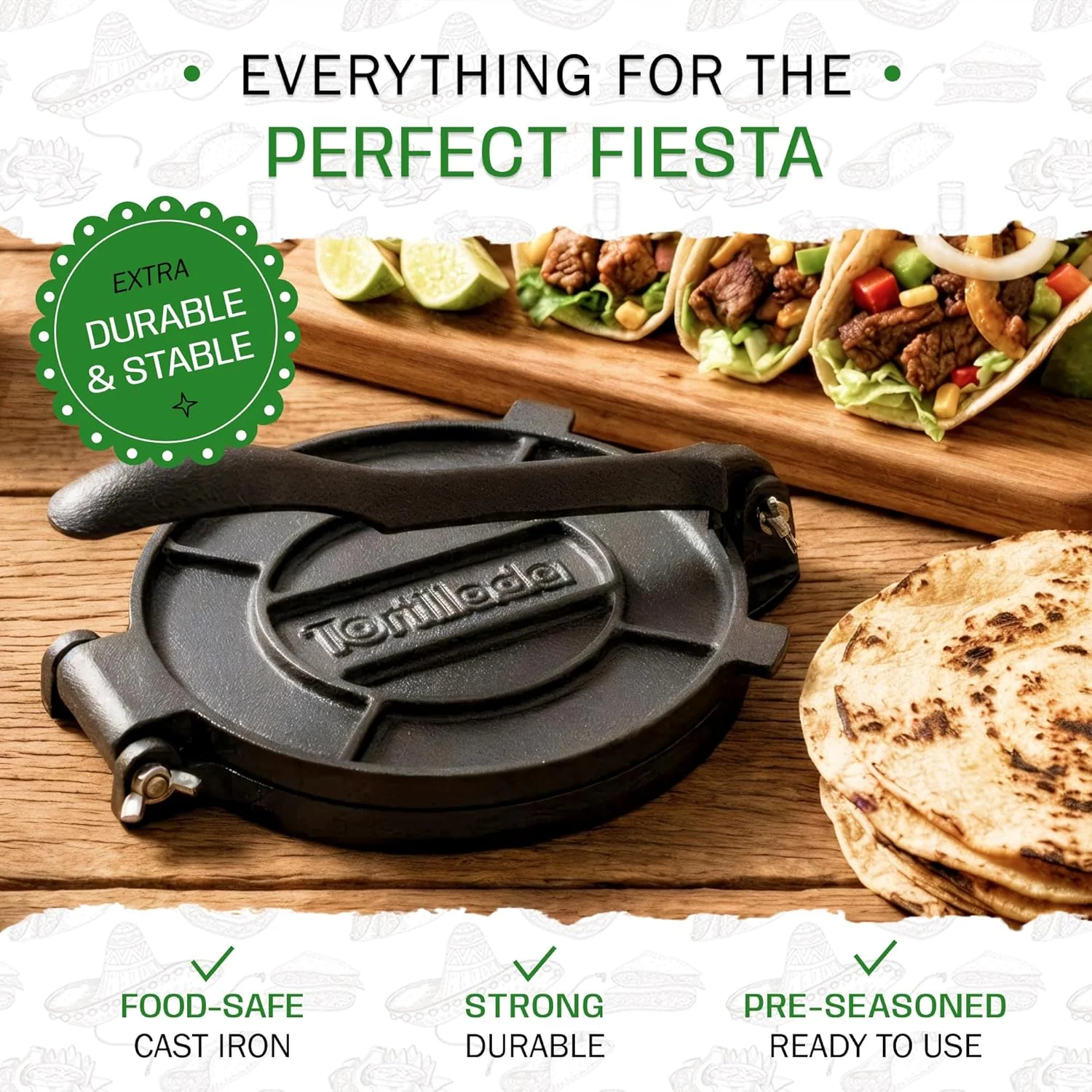 Tortillada Cast Iron Tortilla Press Quesadilla Maker Speciality Appliance NEW - Image 7