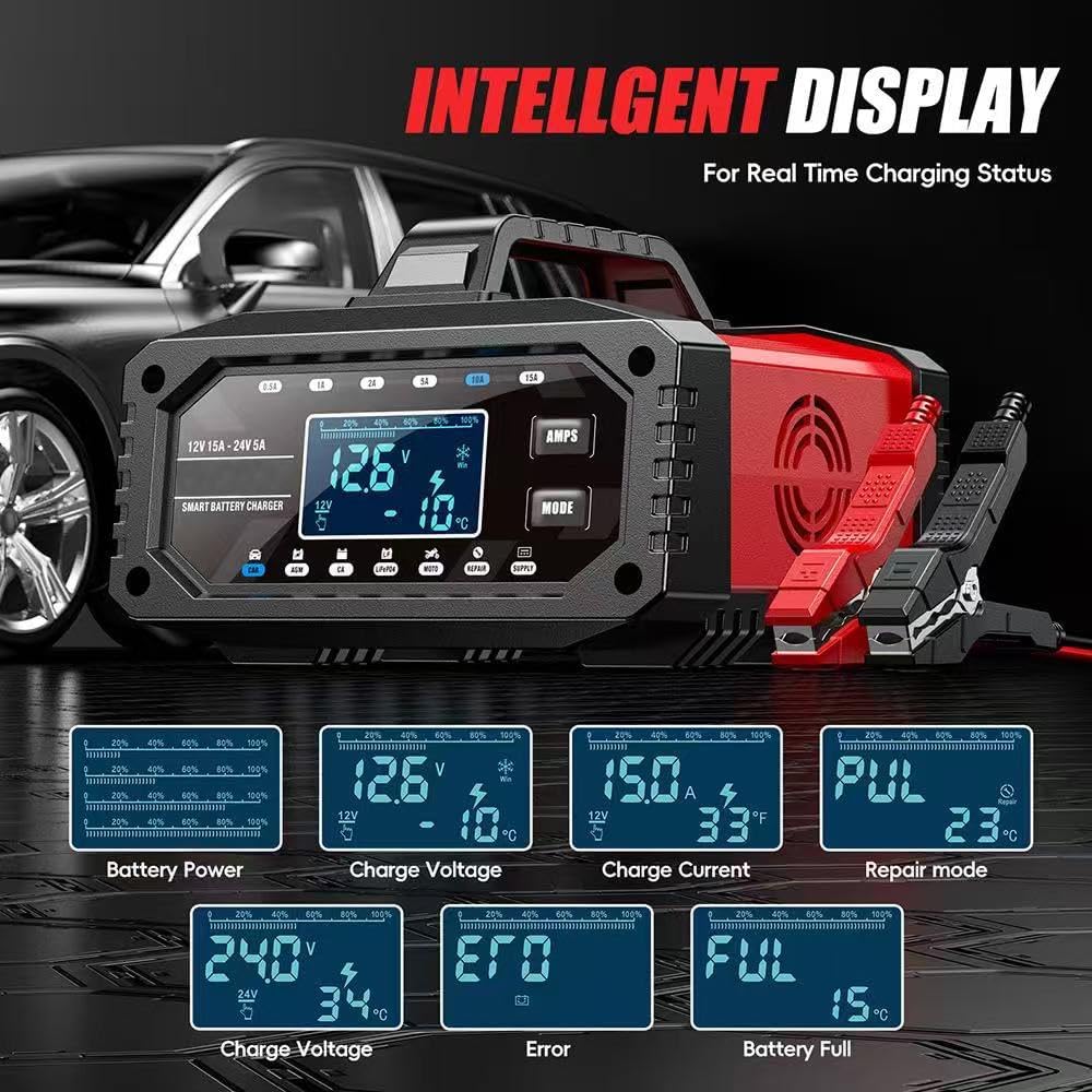 Ukugkittp 15A Smart Battery Charger Maintainer 6-Level Adjustable Current DEMO - Image 2