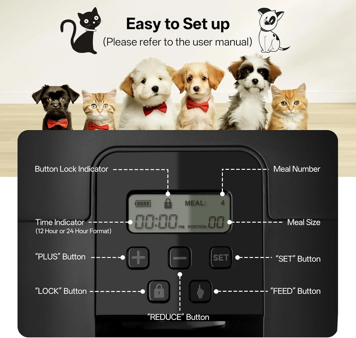 BFLICROY Automatic 2L Pet Feeder, Timed Dog Cat Food Dispenser, Black NEW - Image 4