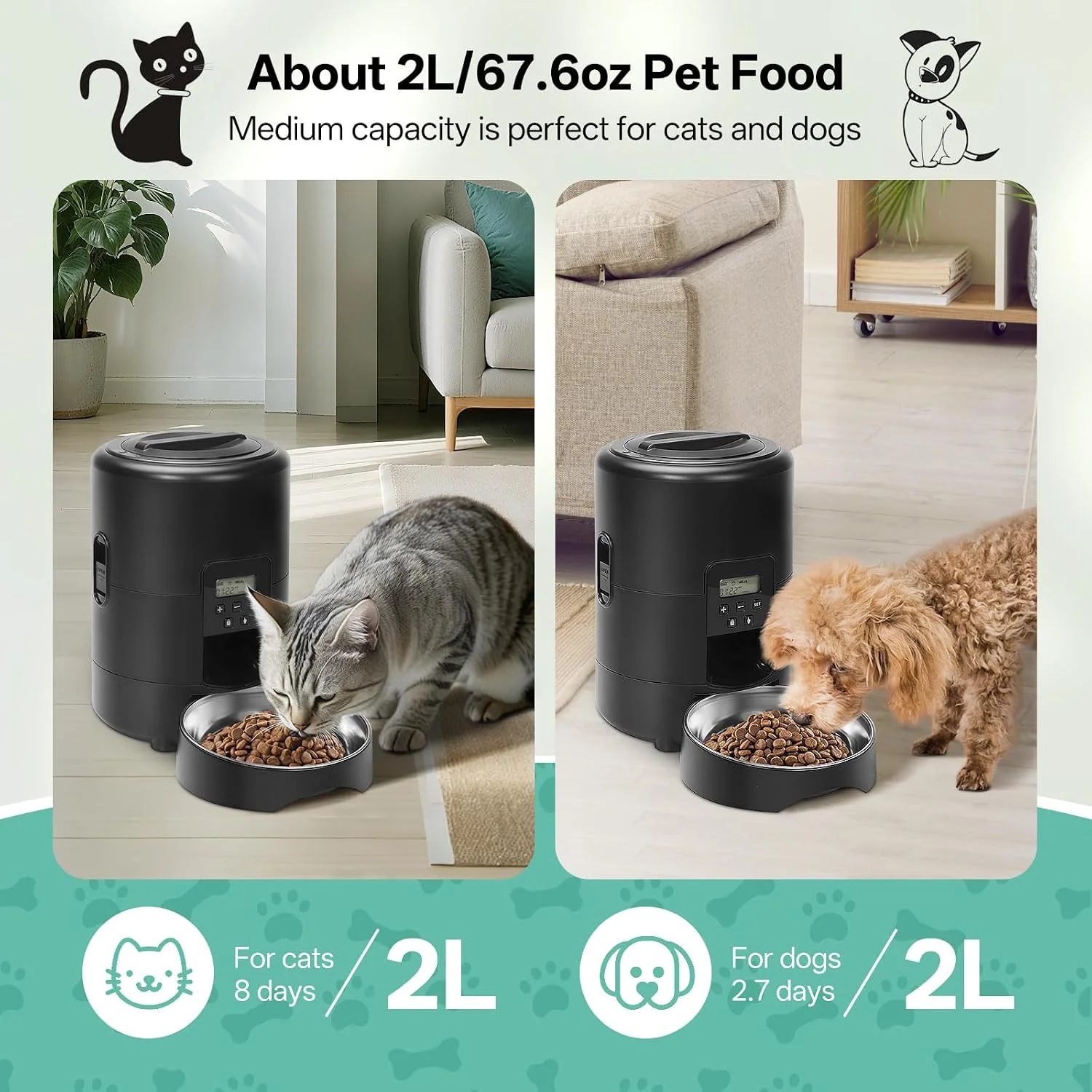 BFLICROY Automatic 2L Pet Feeder, Timed Dog Cat Food Dispenser, Black NEW - Image 5