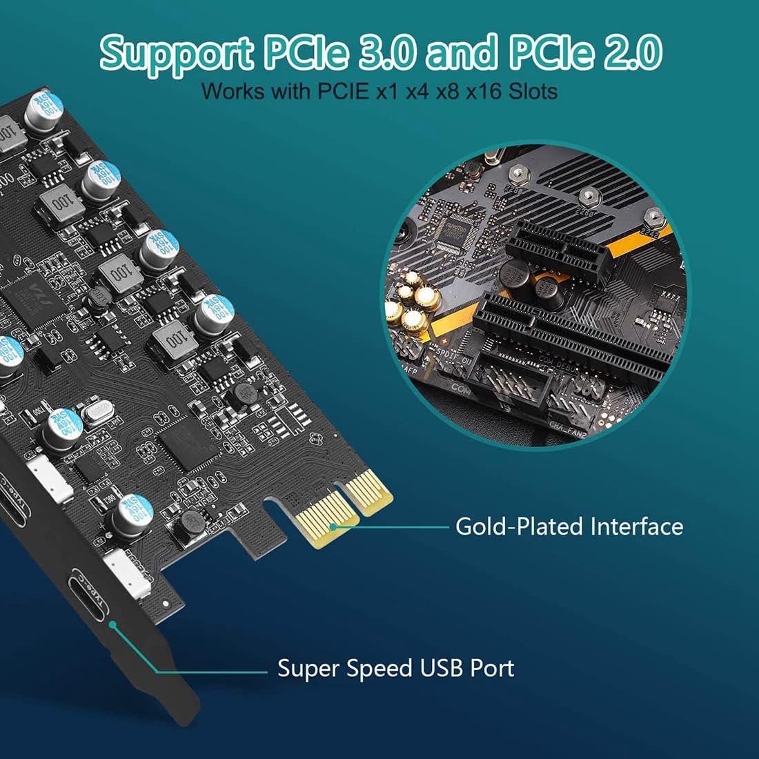 Aribrnten 5-Port Internal Components PCIe Expansion Card with 3 USB-C & 2 DEMO - Image 3