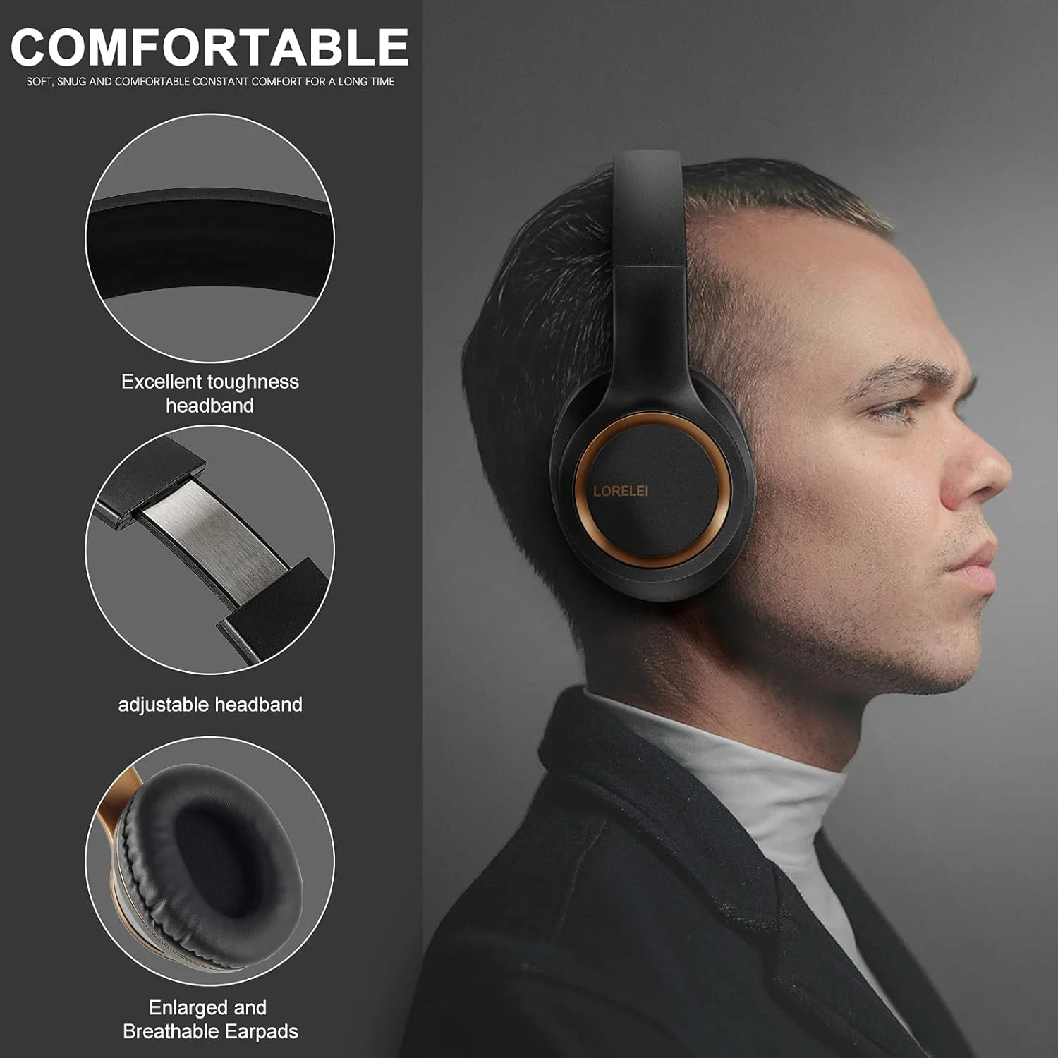 LORELEI Over-Ear Wired Headphones with Mic, Black/Gold, for Music & Calls DEMO - Image 5