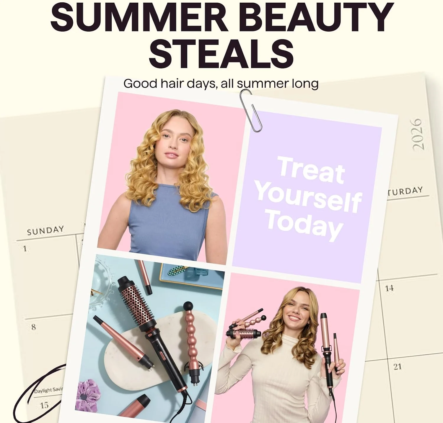 wavytalk 5-in-1 Curling Wand Set Rose Gold with Thermal Brush 25mm, 13mm, DEMO - Image 2