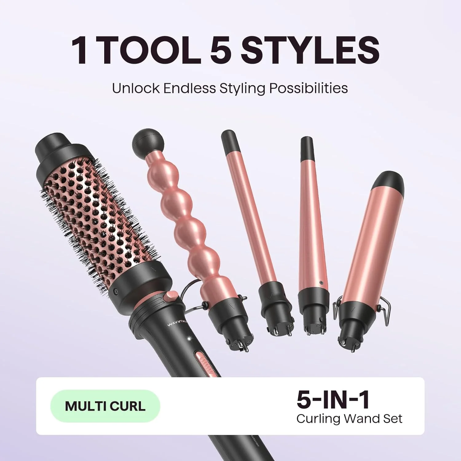 wavytalk 5-in-1 Curling Wand Set Rose Gold with Thermal Brush 25mm, 13mm, DEMO - Image 8