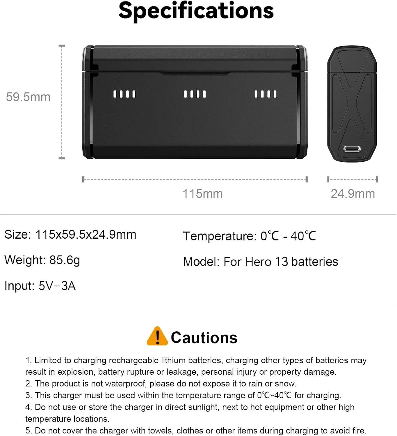 TELESIN Enduro Battery Charger with Smart Power Indicator and Side Charging NEW - Image 8