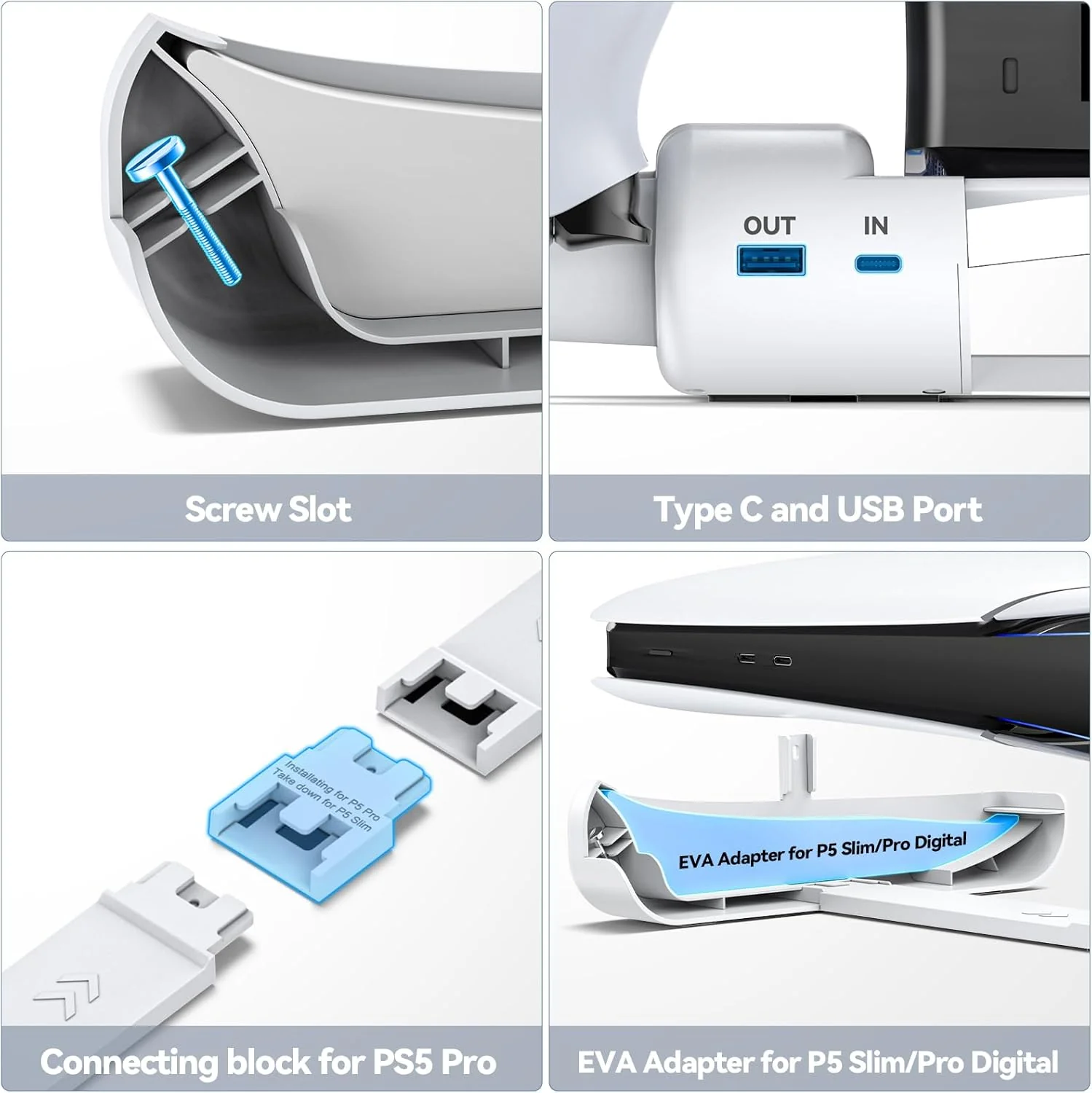 Tokluck Horizontal Cooling Stand Station for PlayStation 5 Pro/S White NEW - Image 6
