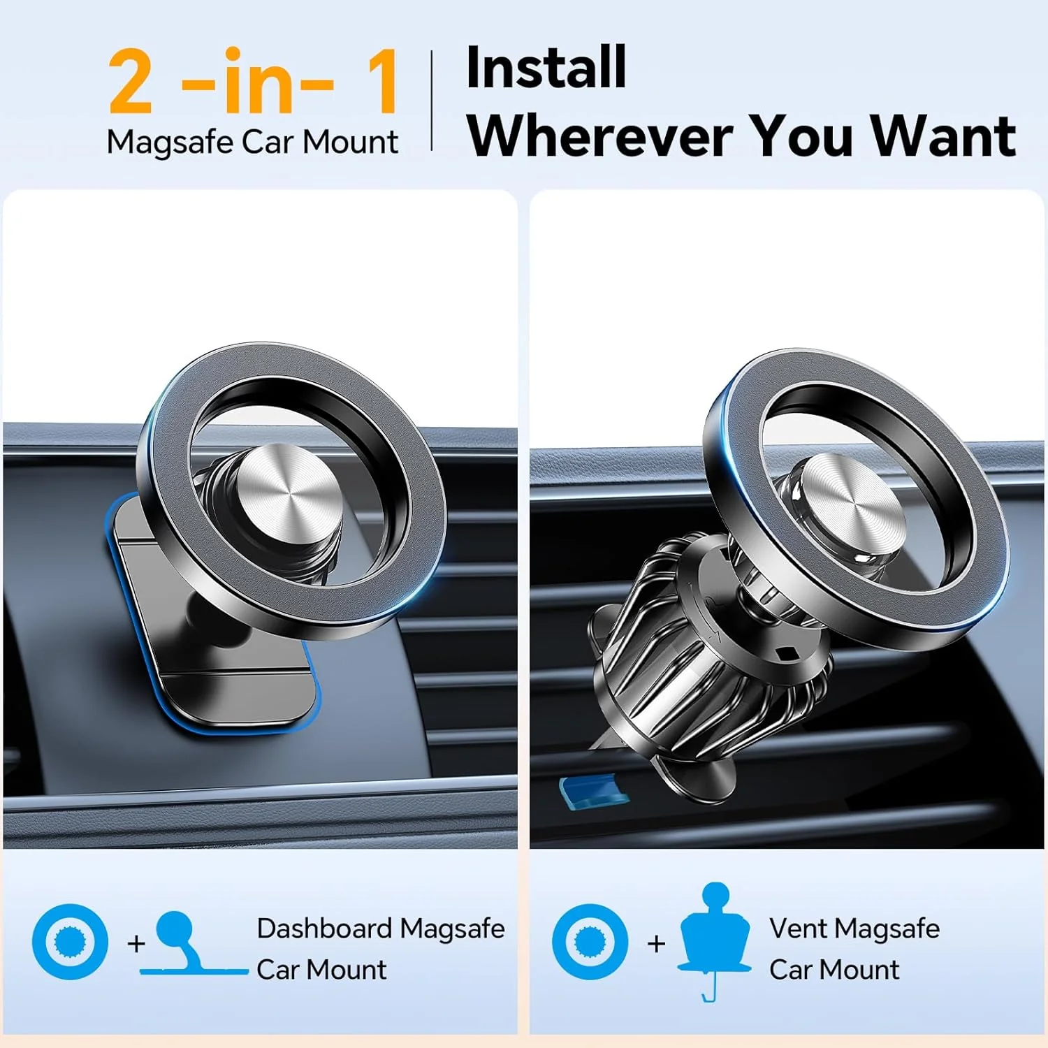 Coolpow Magnetic Car Phone Holder Mount with 20 Strong Magnets, Black NEW - Image 2