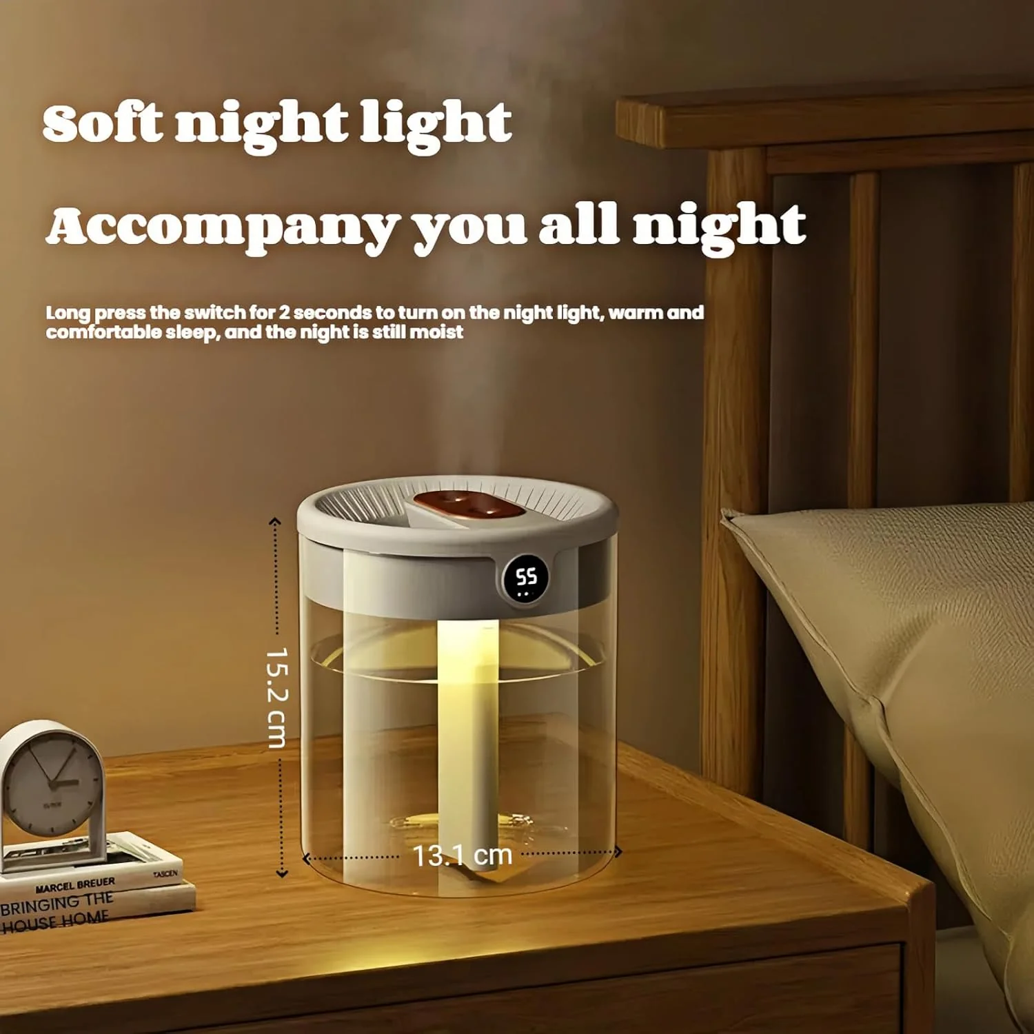 krovxom 2L Cool Mist Humidifier with Humidity Display and Night Light White DEMO - Image 8