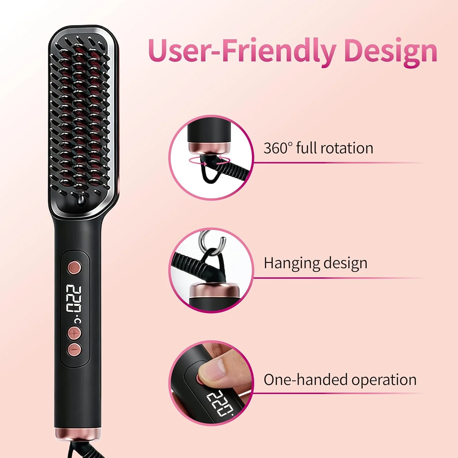 Cbumane Hair Straightener Brush Anti-Scald Ionic Comb Fast Heating 5 Temp DEMO - Image 5