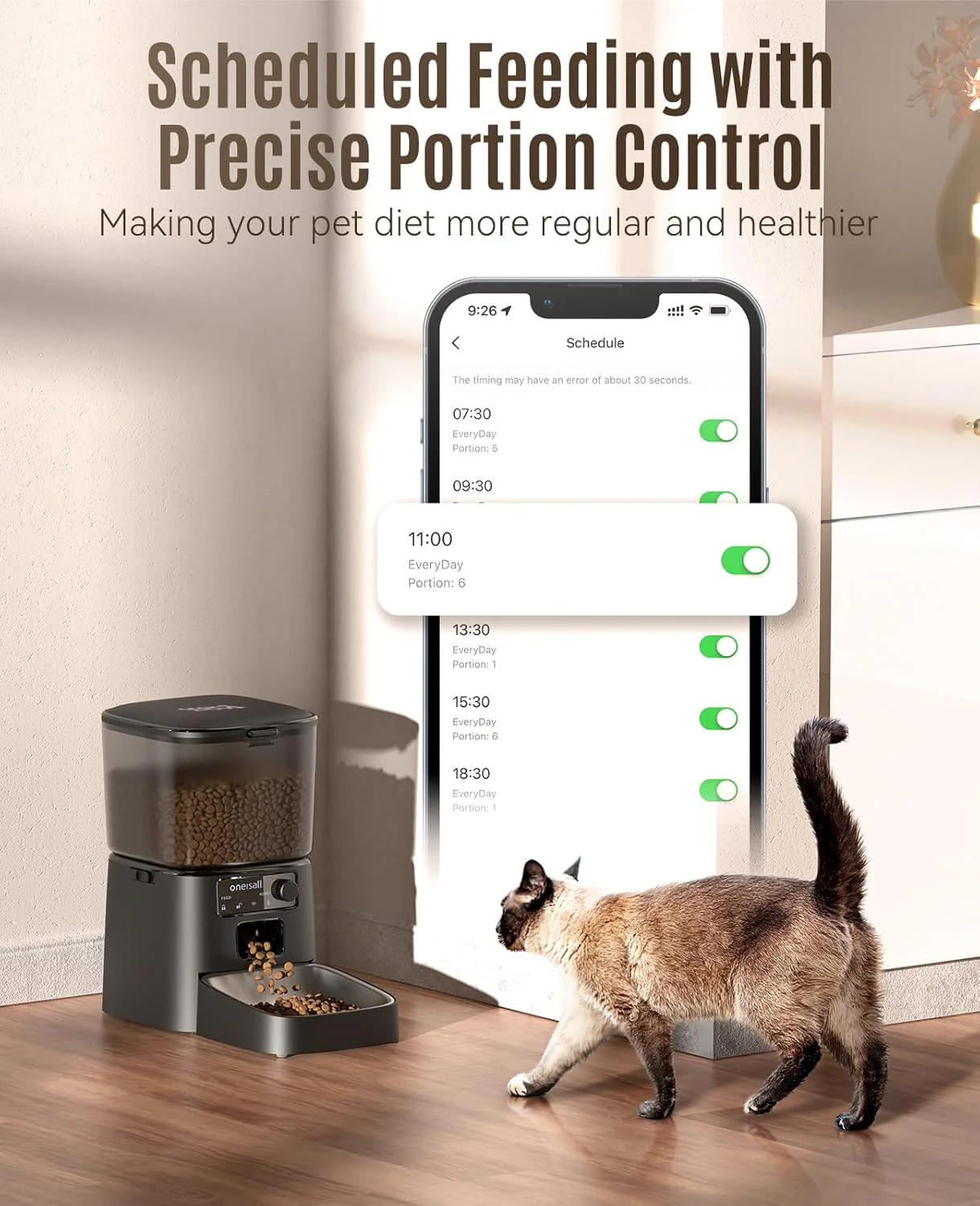 oneisall Automatic 3.5L Smart Timed Cat Dry Food Dispenser, Black NEW - Image 3