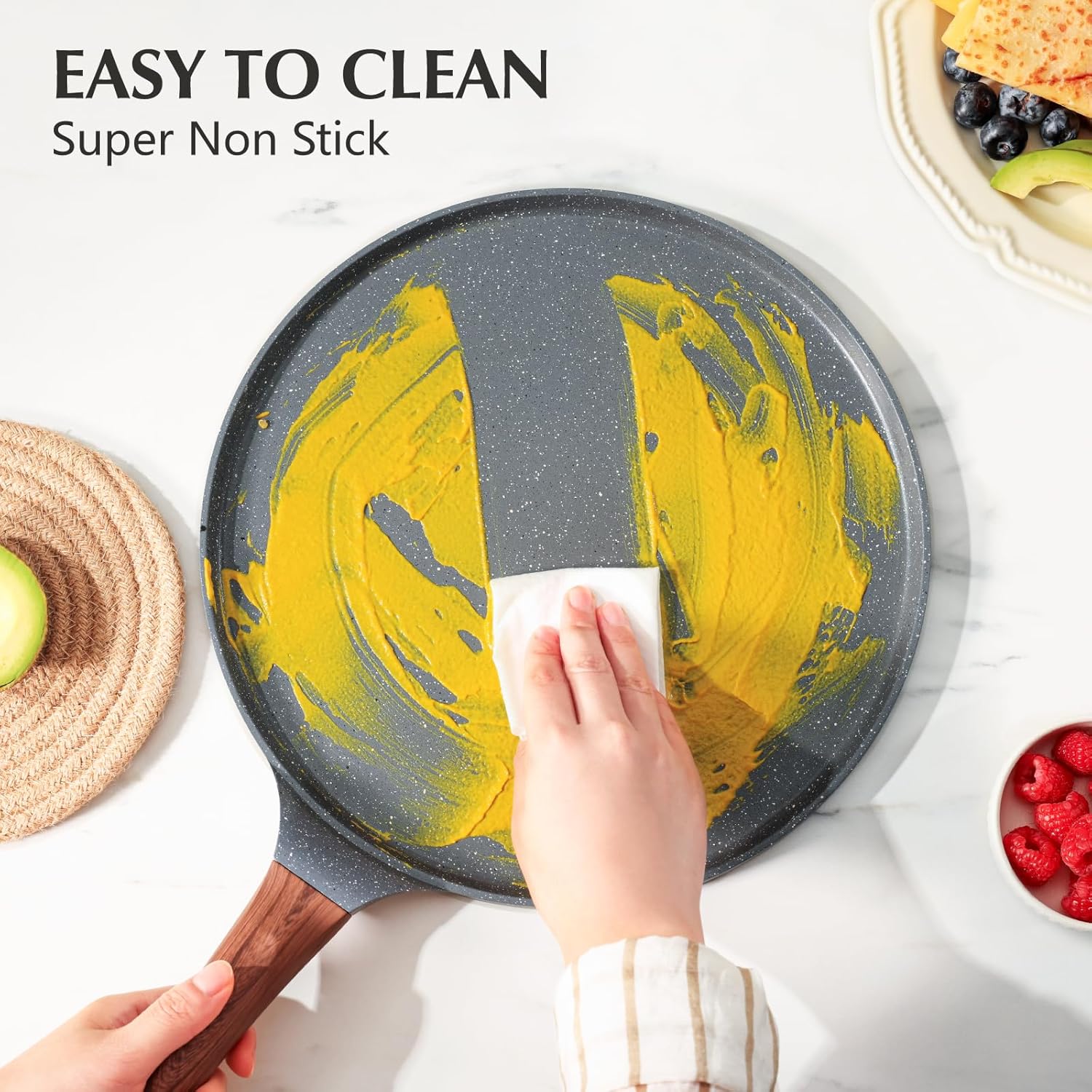 SENSARTE Nonstick Crepe Pan Granite Coating Dosa Pancake Flat Skillet Grey DEMO - Image 5