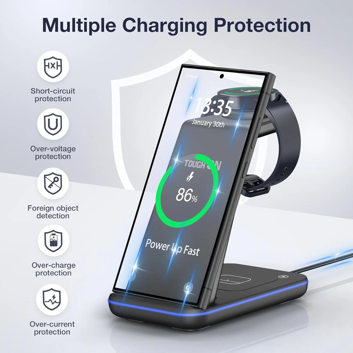 TOUGH ON 3-in-1 Wireless Charging Station for Samsung Phones Induction NEW - Image 2