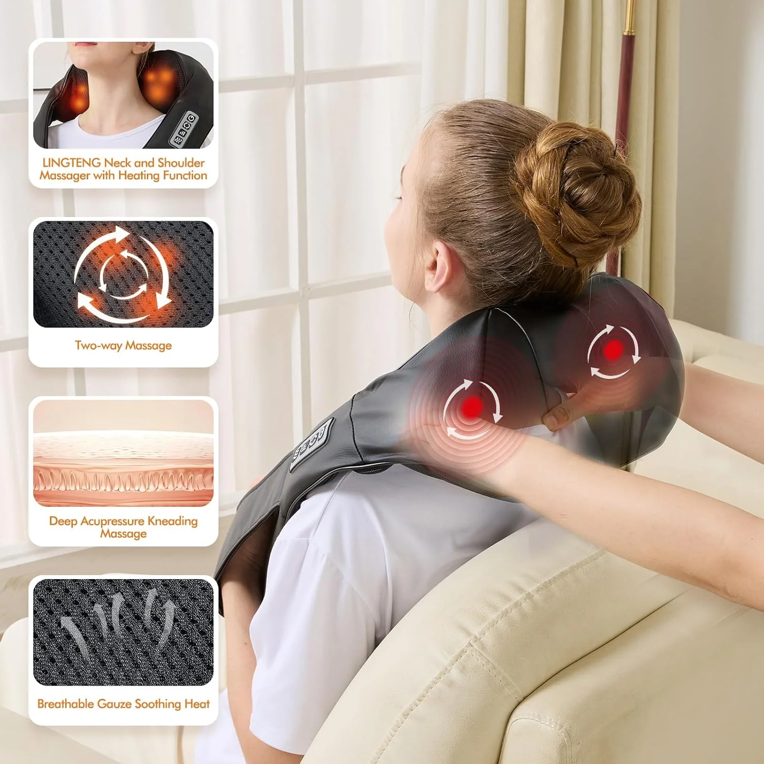 AERLANG Neck and Back Massager with Heat Deep Tissue Shiatsu Kneading DEMO - Image 5
