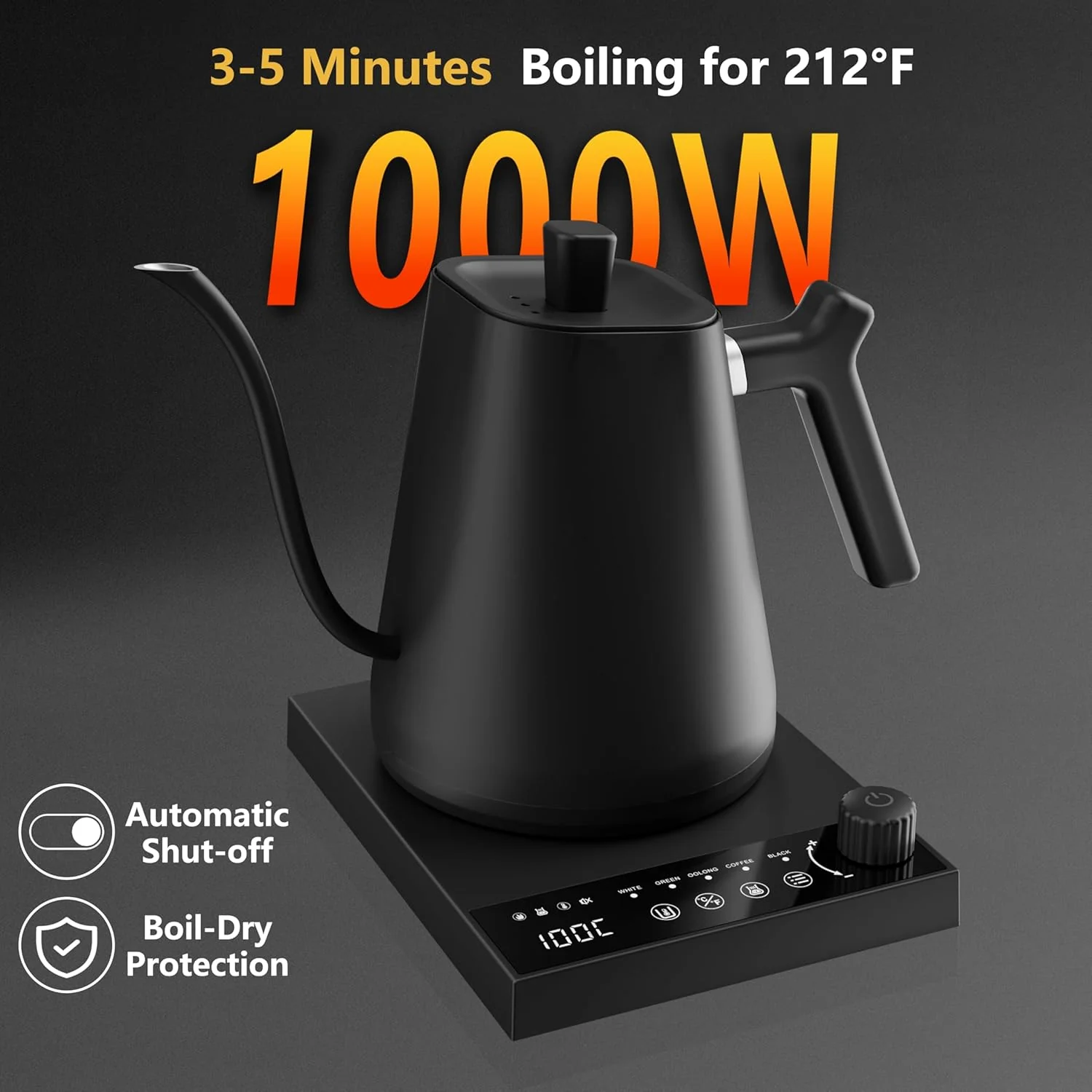 Gooseneck Electric Pour-Over Kettle Stainless Steel Variable Temperature DEMO - Image 4