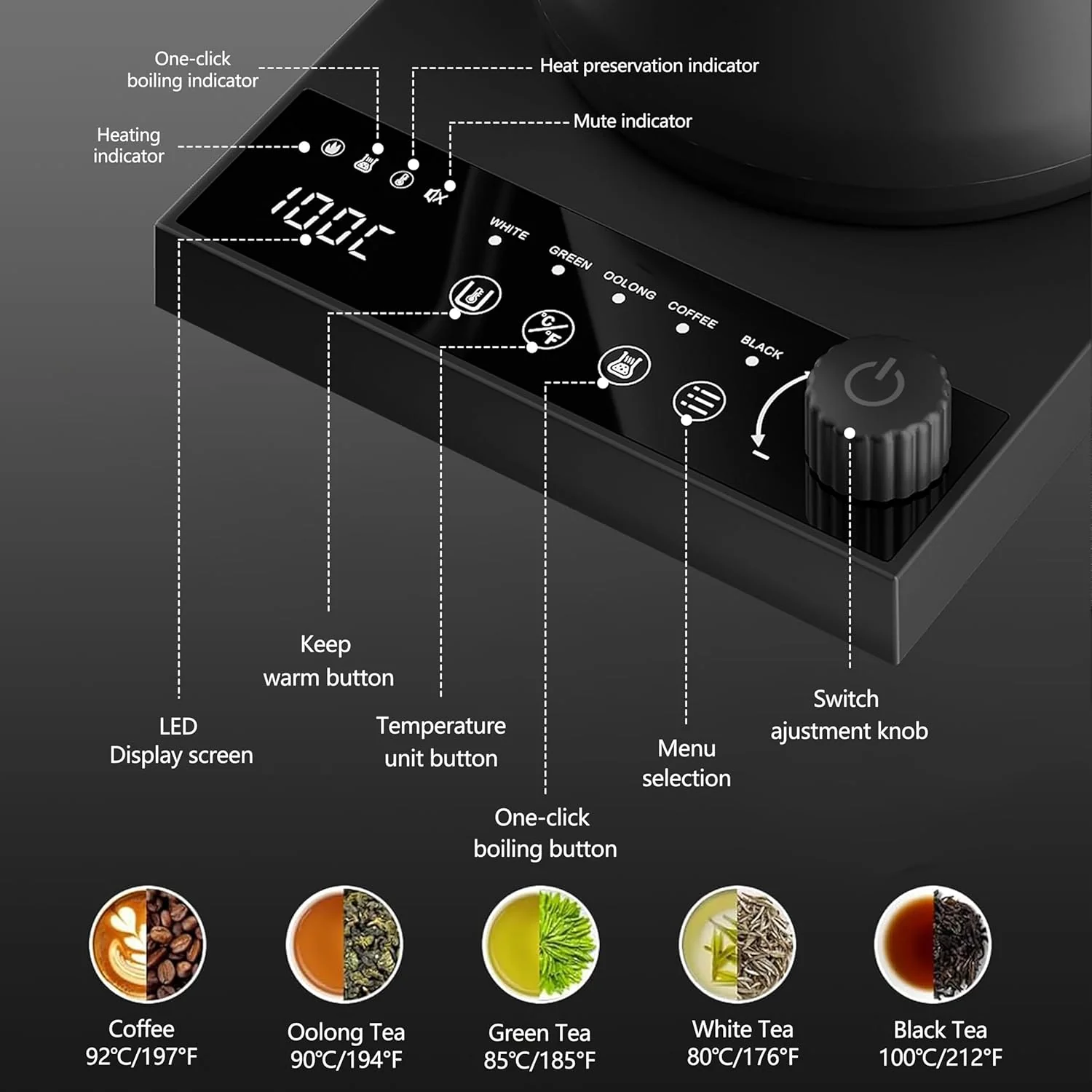Gooseneck Electric Pour-Over Kettle Stainless Steel Variable Temperature DEMO - Image 6