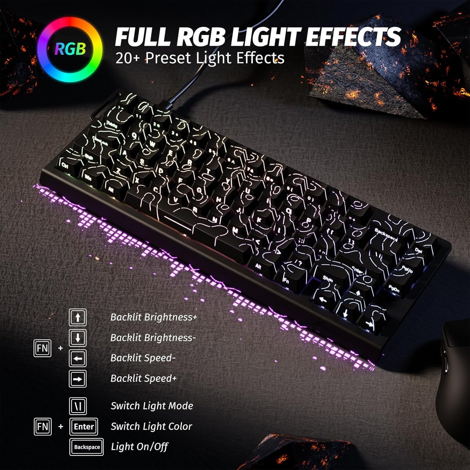 ATTACK SHARK 60% Wired Mechanical Gaming Keyboard, Black Contour, DEMO - Image 6